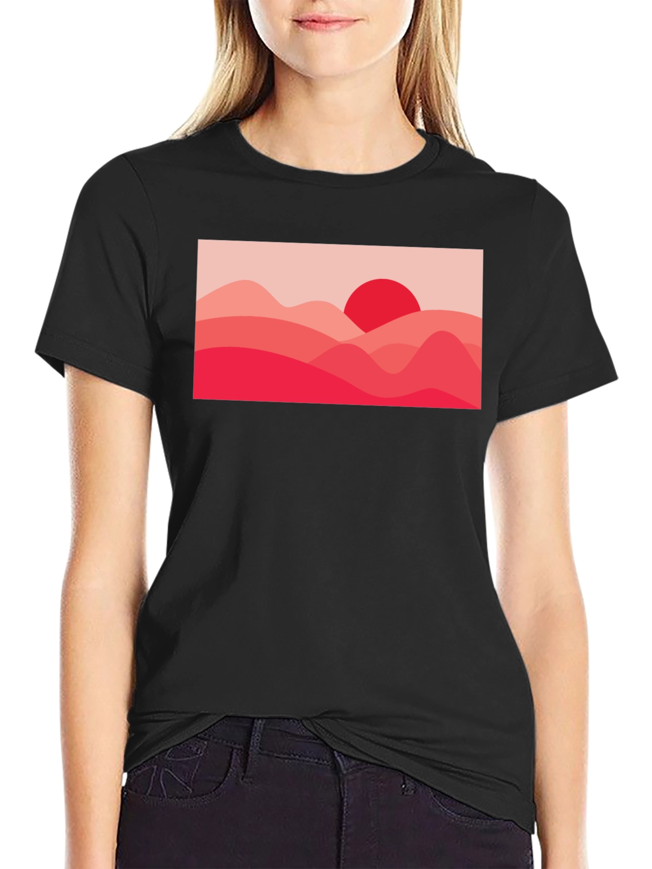 Black Red Landscape Graphic Tee - Modern Art T-Shirt view 2