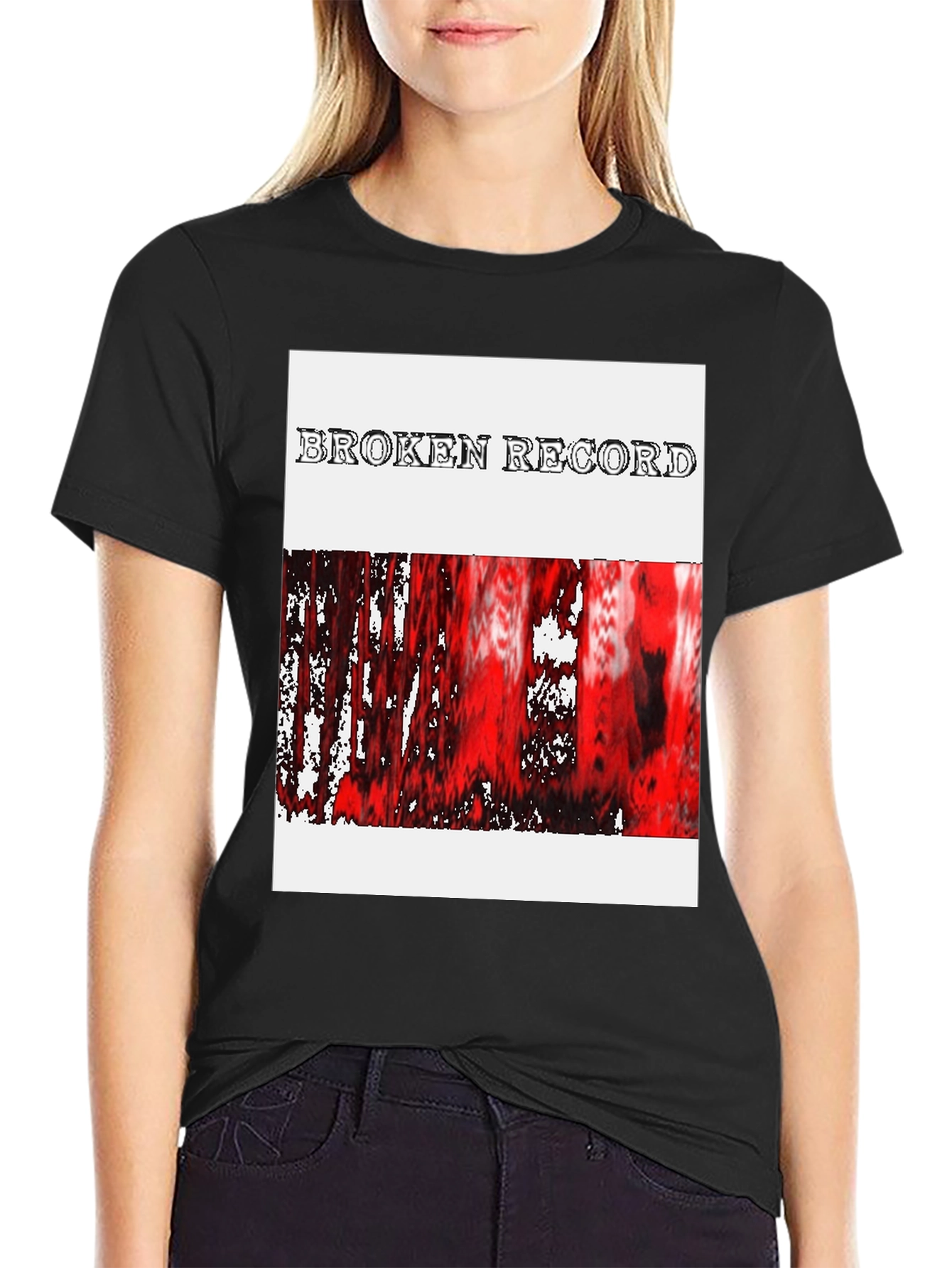 Black Broken Record Graphic Tee - Trendy Casual Style view 2