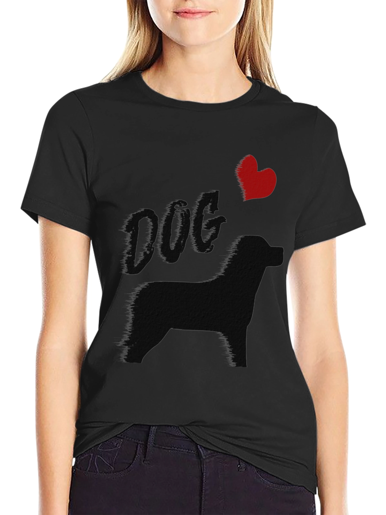 Black I Heart Dog T-Shirt - Unisex Crew Neck view 2