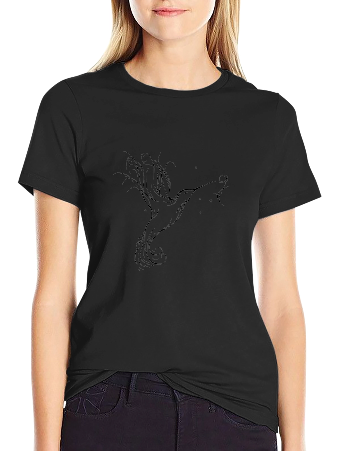 Black Hummingbird Graphic Black T-Shirt view 2