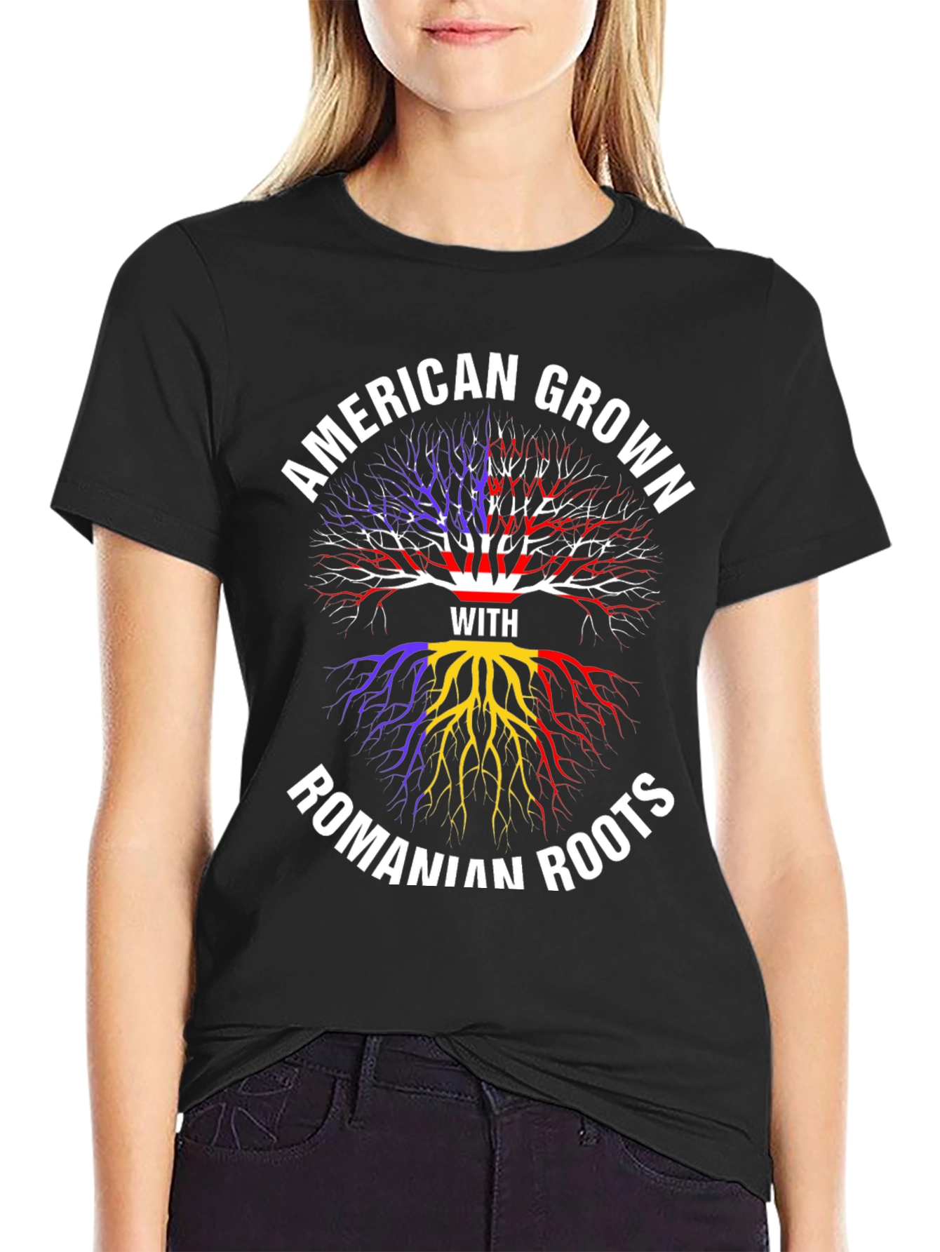 Black American Grown Romanian Roots T-Shirt view 2