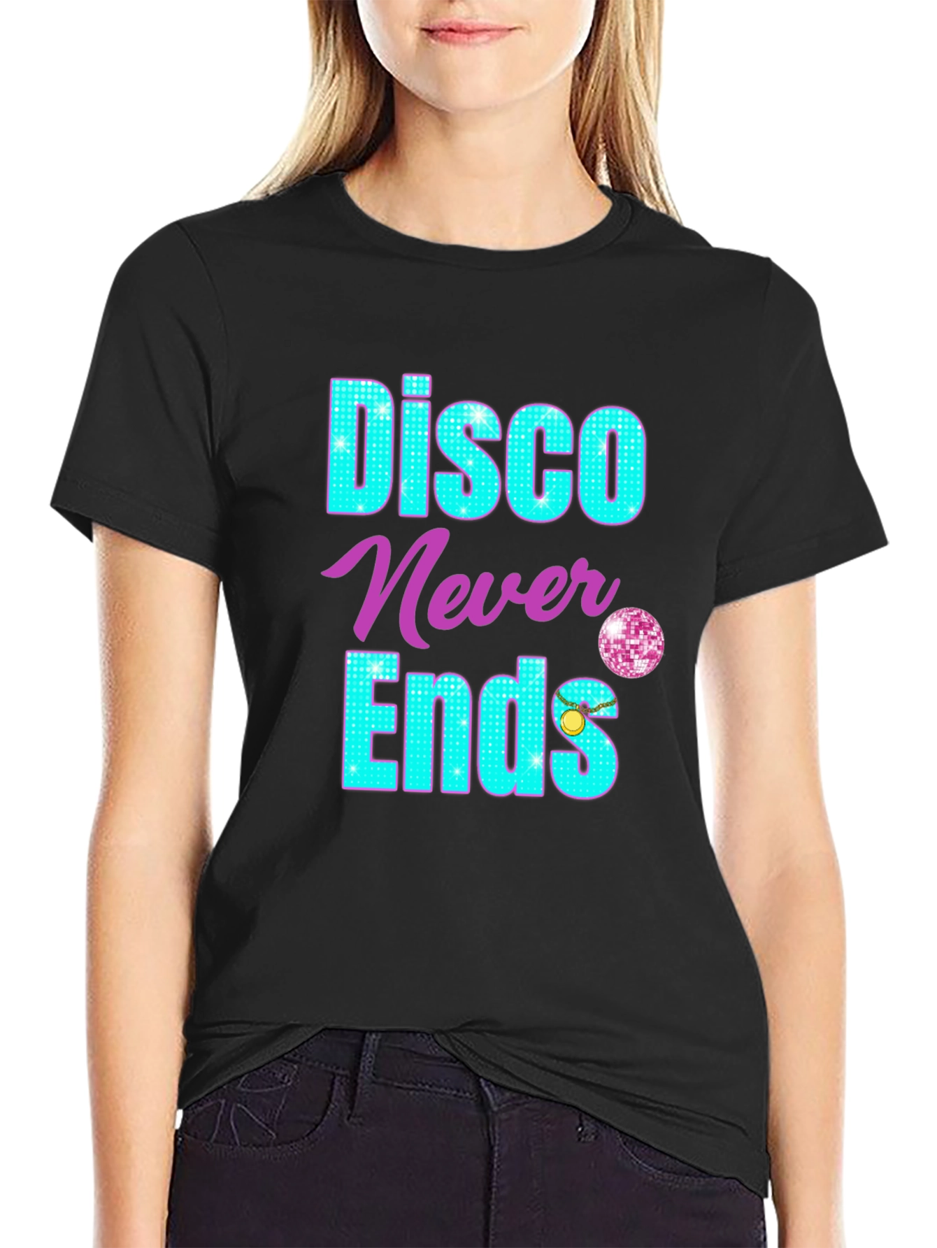Black Disco Never Ends Graphic T-Shirt view 2