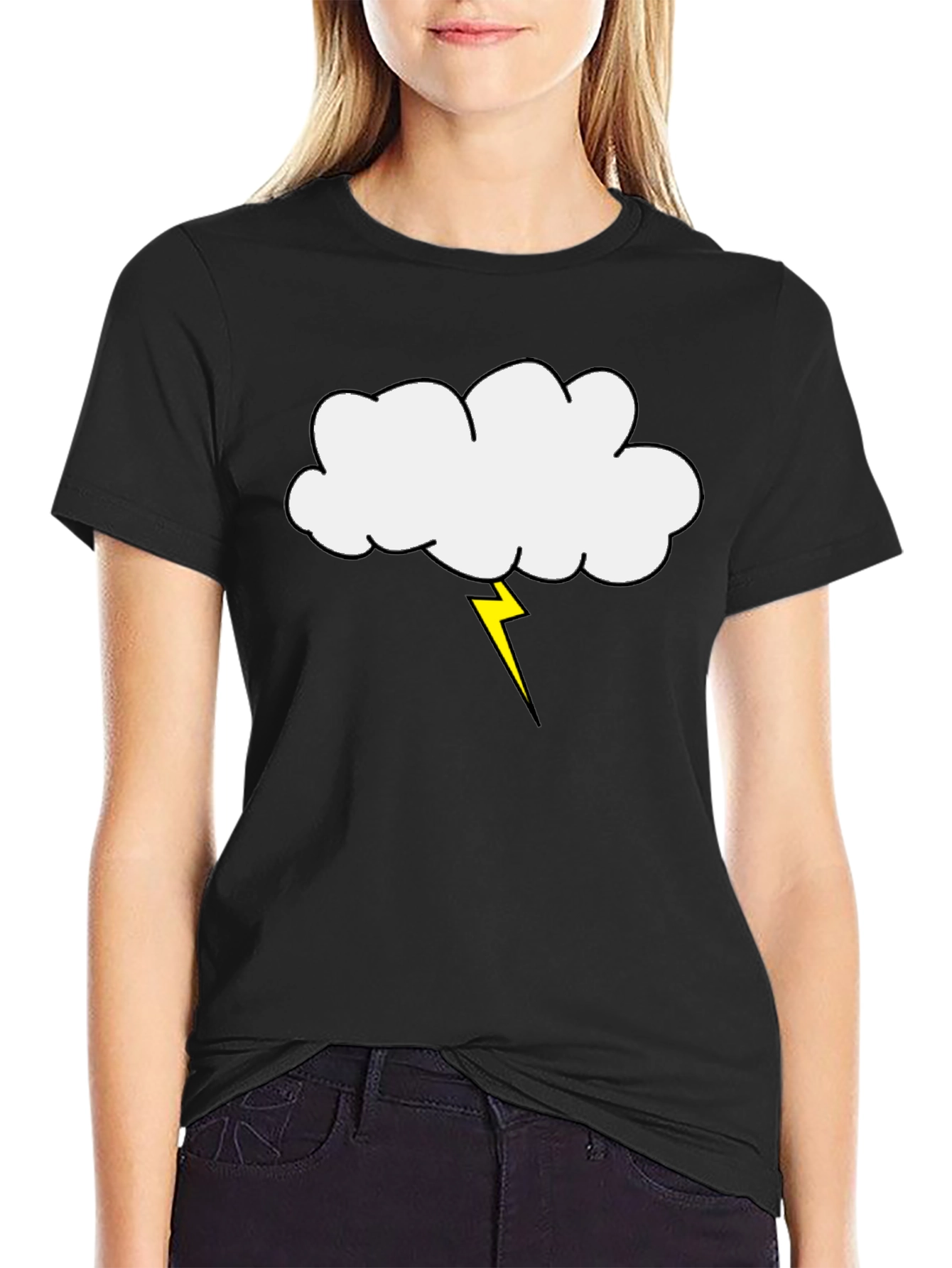Black Cloud and Lightning Bolt Graphic Tee - Black view 2