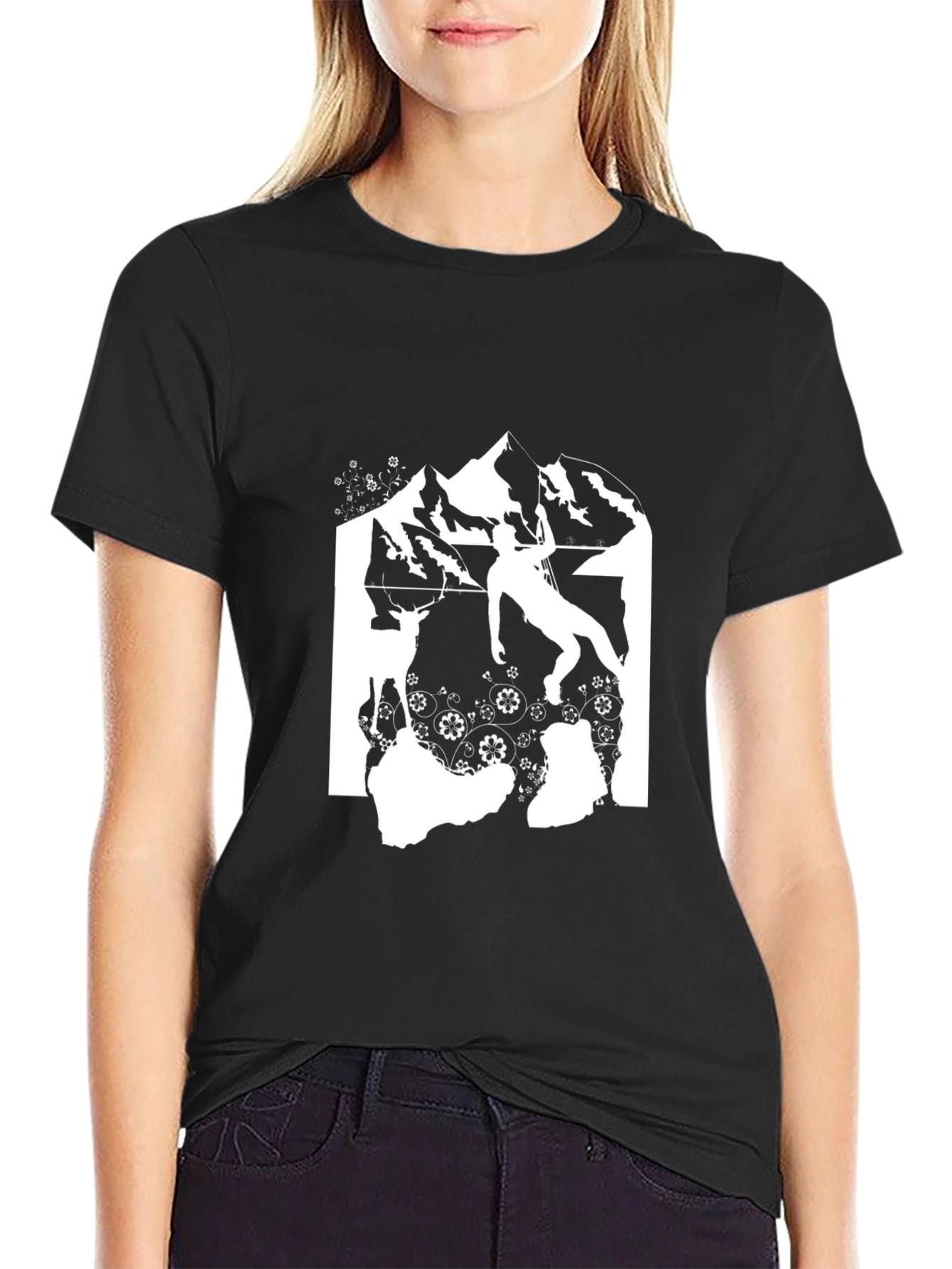 Black Mountain Climber Graphic Tee - Black Cotton T-Shirt view 2