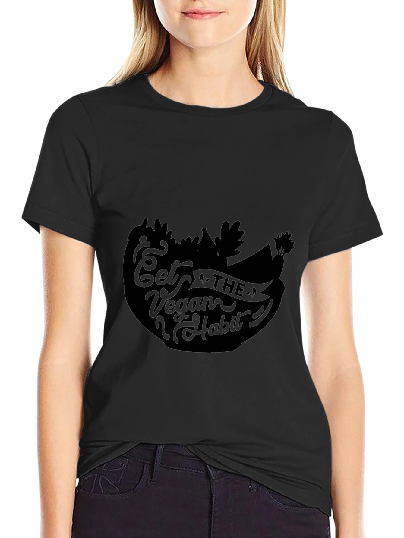 Black Eat The Vegan Habit T-Shirt - Black Vegan Graphic Tee view 2