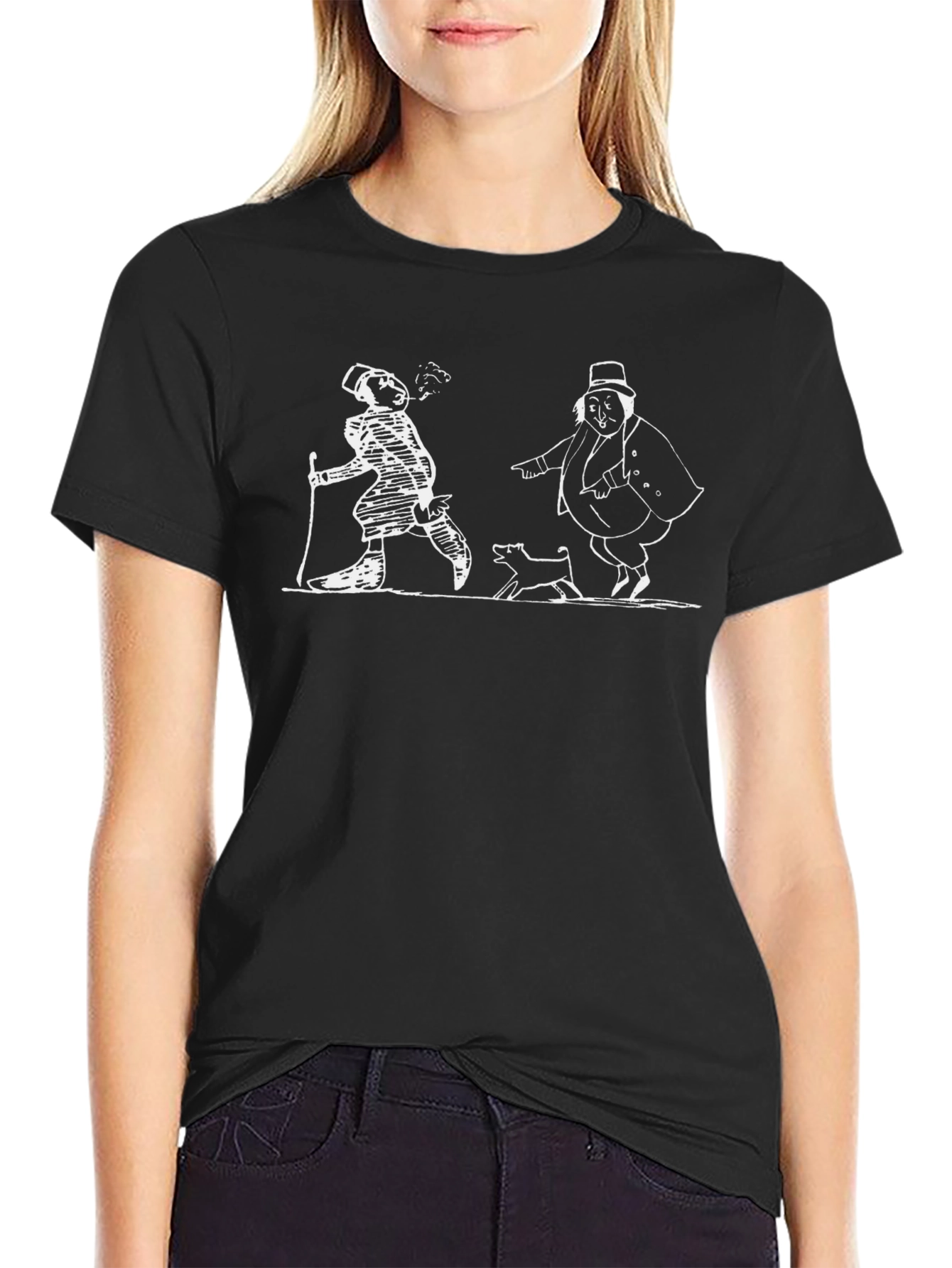 Black Whimsical Cartoon Print Black T-Shirt view 2