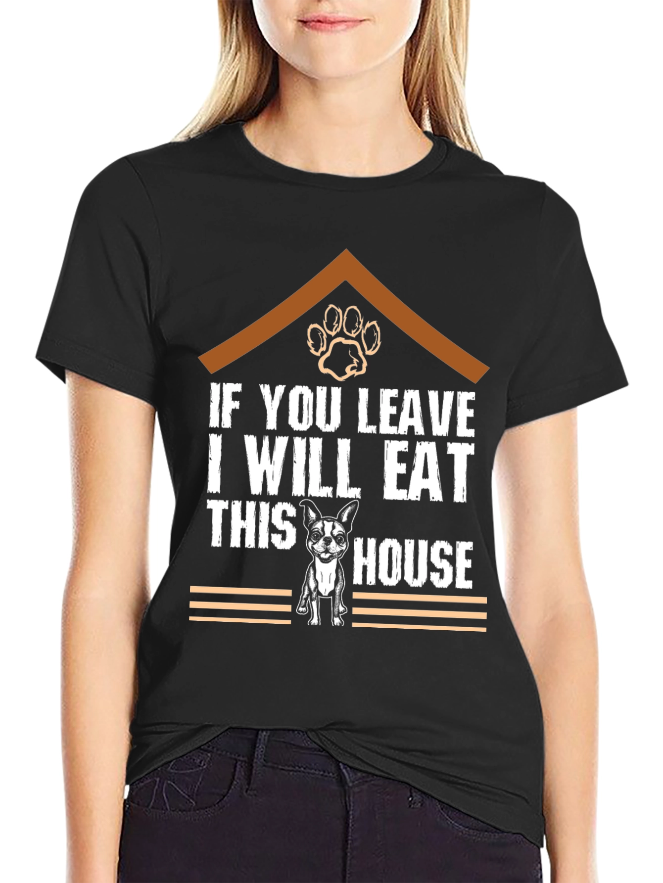 Black Funny Dog Eat House T-Shirt view 2