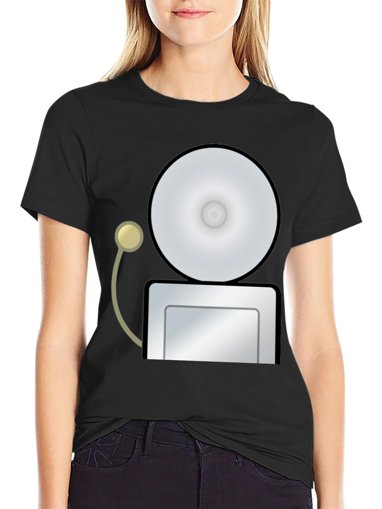 Black Novelty Graphic T-Shirt - Retro School Bell Design view 2