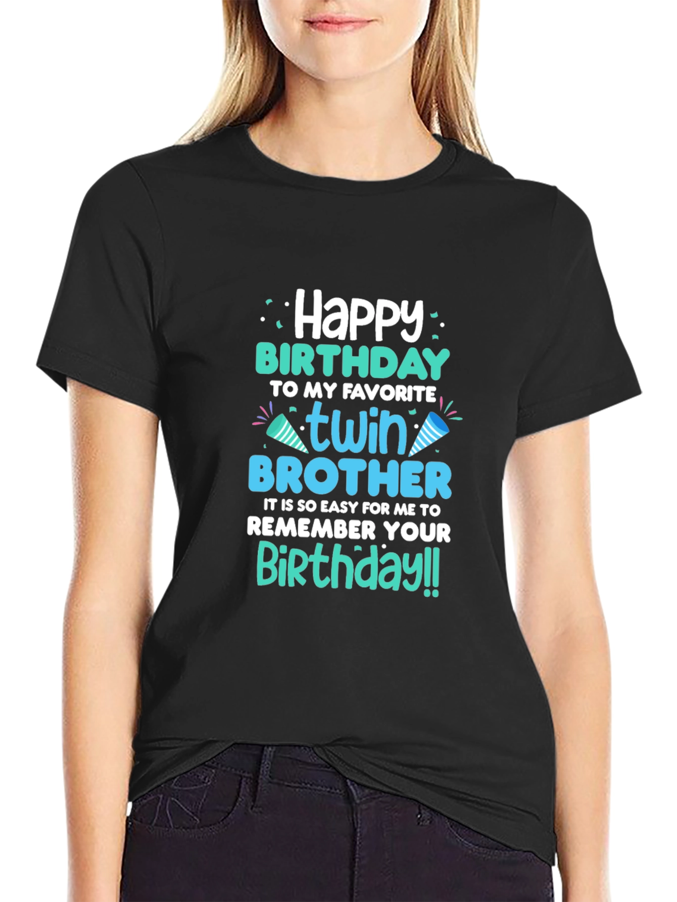 Black Twin Brother Birthday T-Shirt view 2