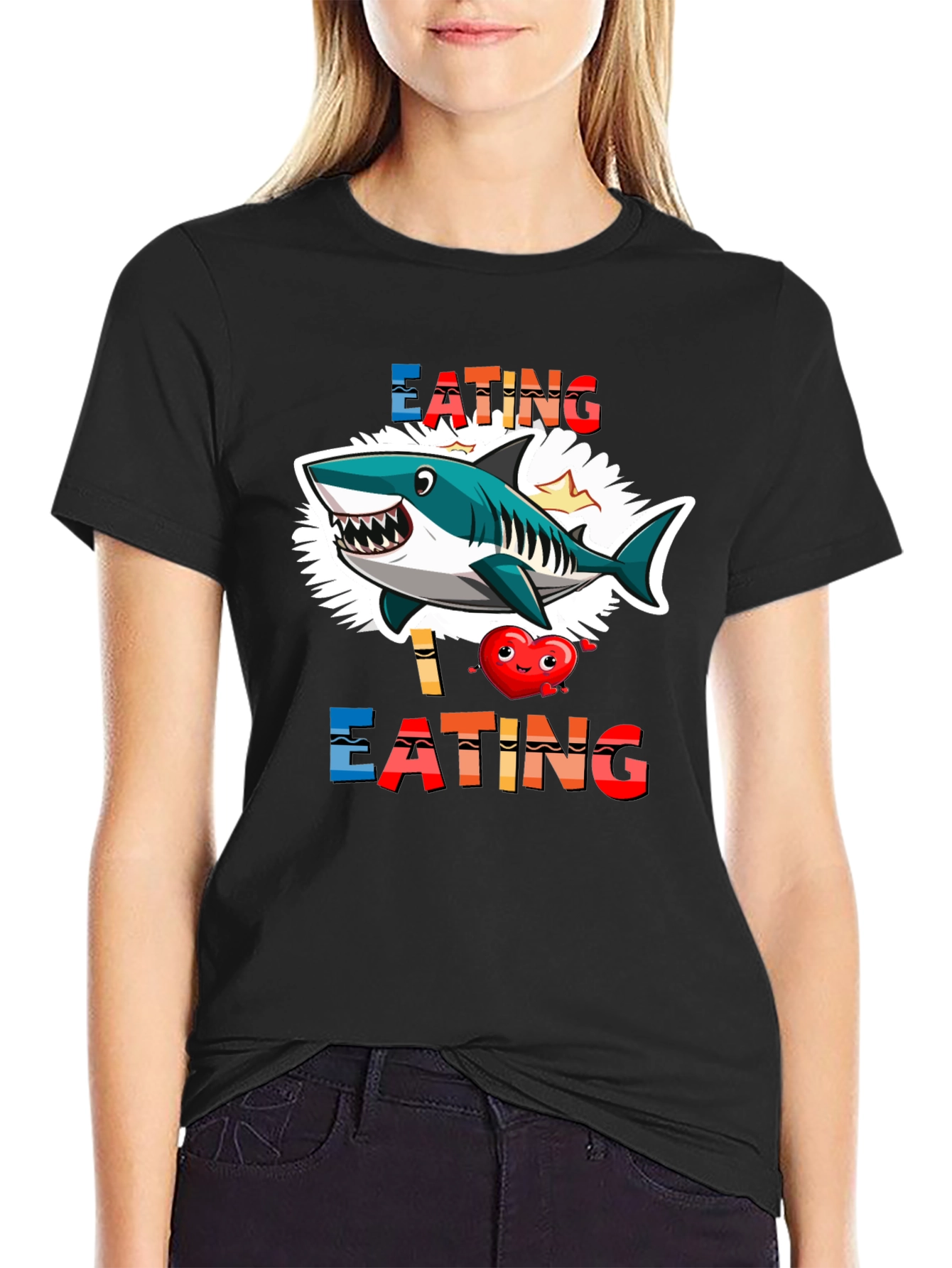 Black Shark Eating Heart Graphic Tee - Funny T-Shirt view 2