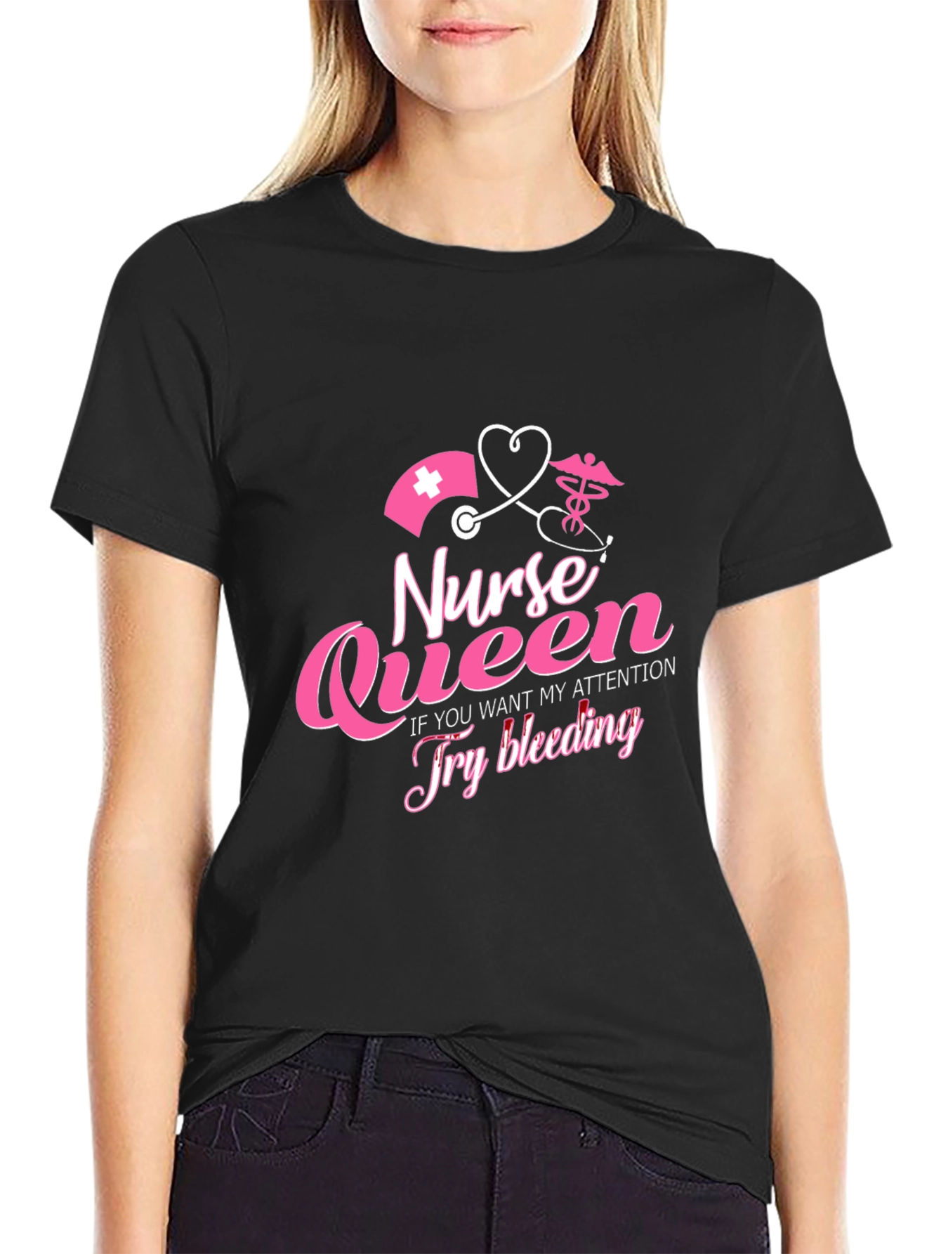 Black Nurse Queen Funny Graphic T-Shirt view 2