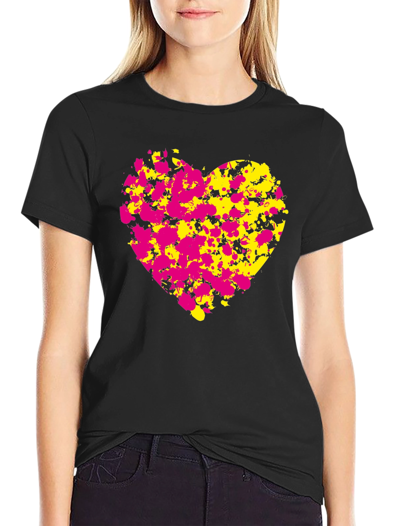Black Abstract Heart Splatter T-Shirt - Black view 2