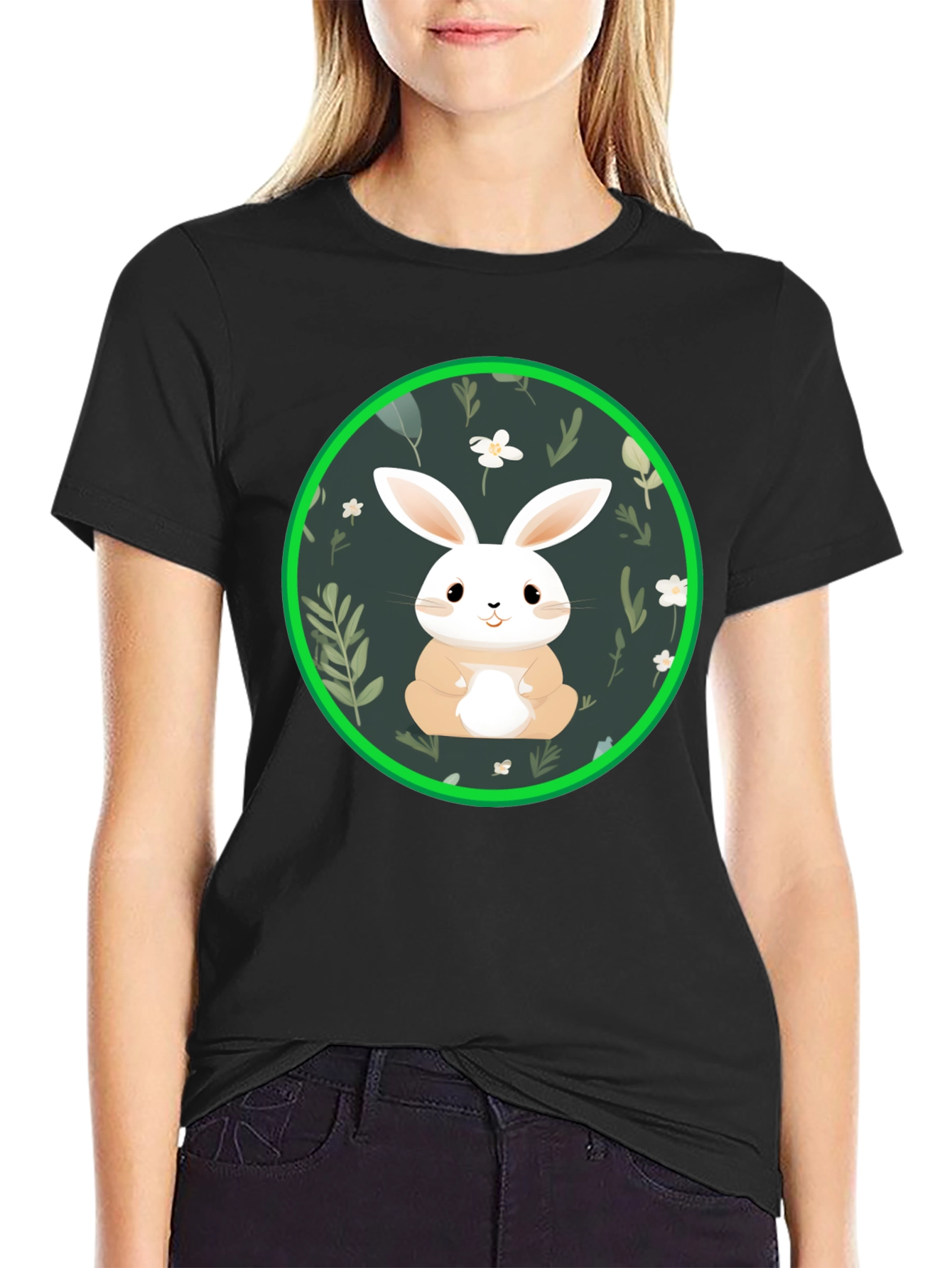 Black Cute Bunny Graphic Tee - Black view 2