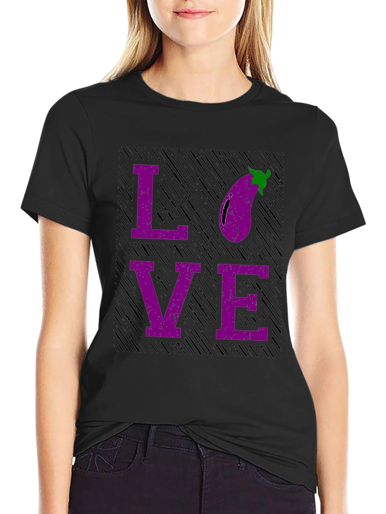 Black Eggplant Love Graphic T-Shirt view 2
