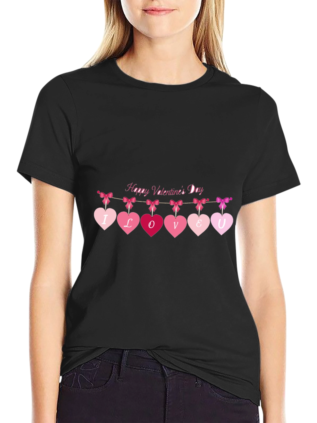Black Valentine's Day Heart Banner Graphic Tee view 2