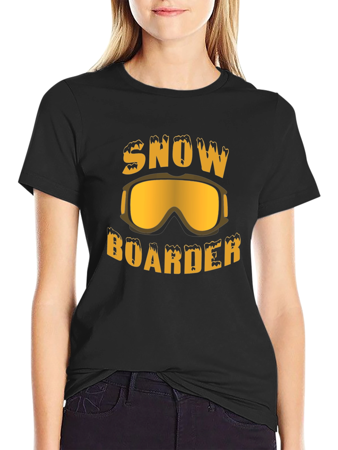 Black Snowboarder Graphic Tee - Black Cotton T-Shirt view 2