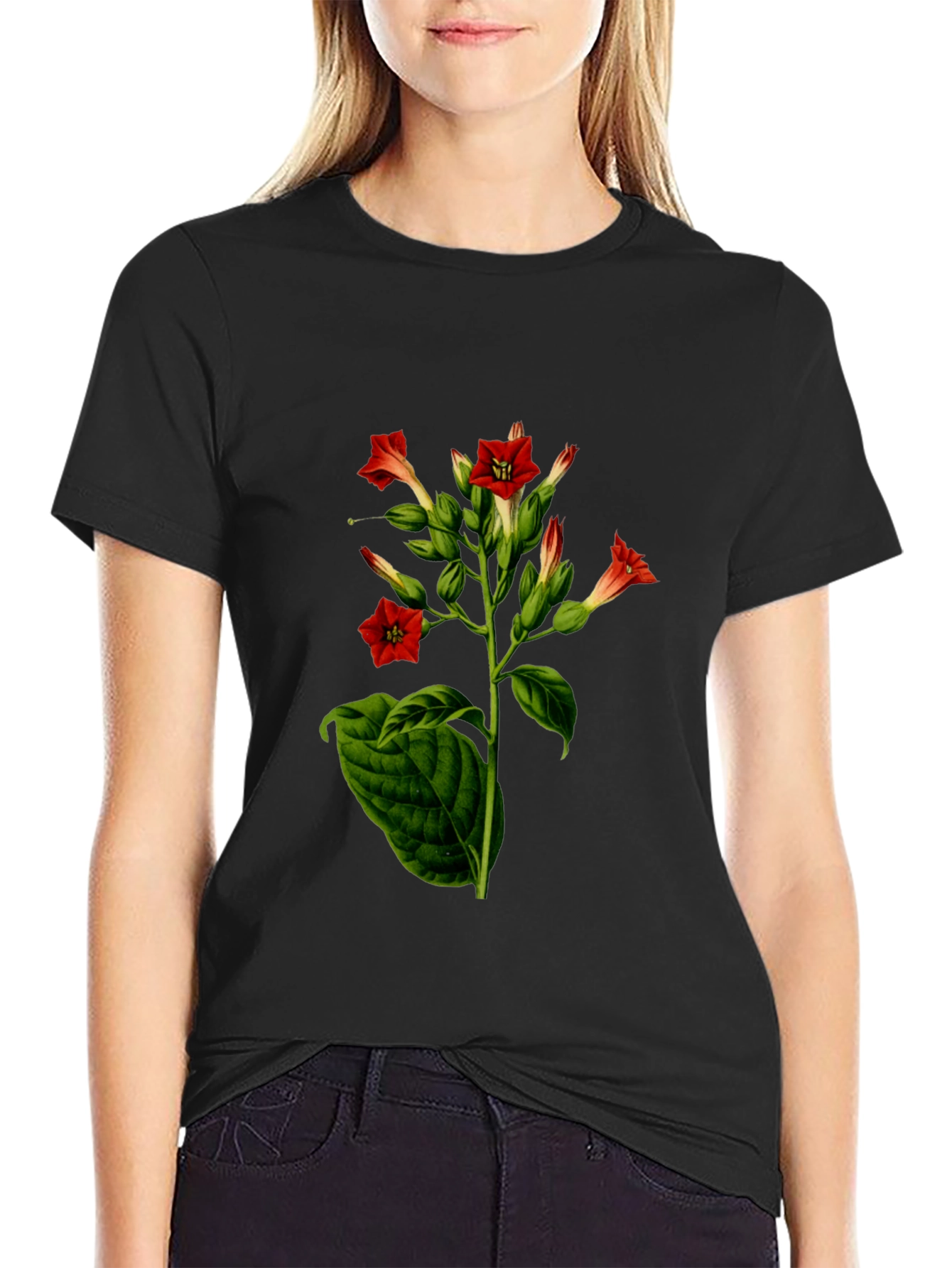 Black Floral Botanical Black T-Shirt view 2