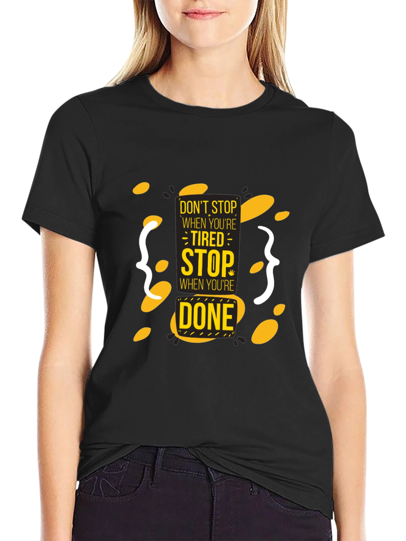 Black Motivational T-Shirt: Don't Stop When Tired view 2