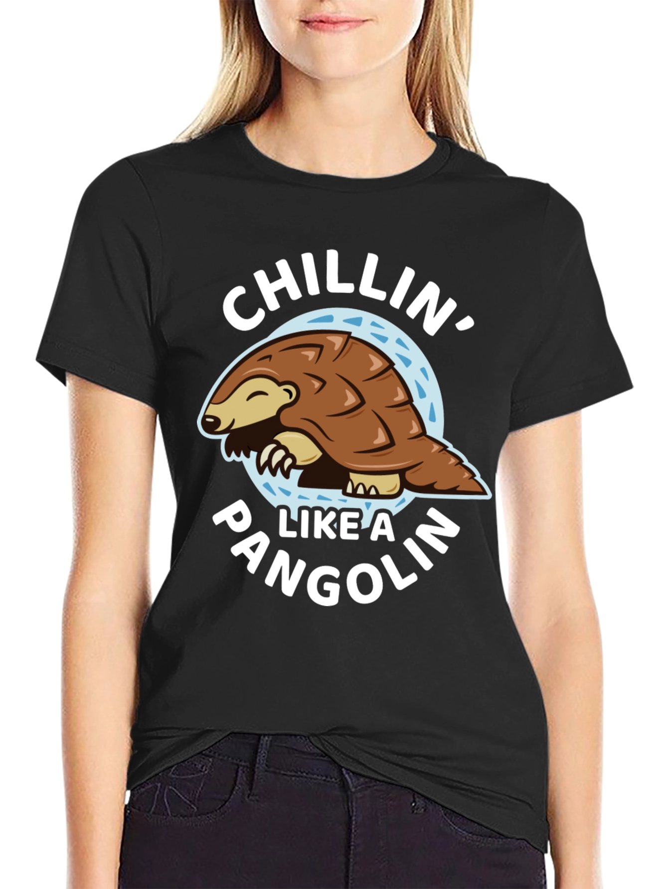 Black Chillin' Like a Pangolin Black T-Shirt view 2