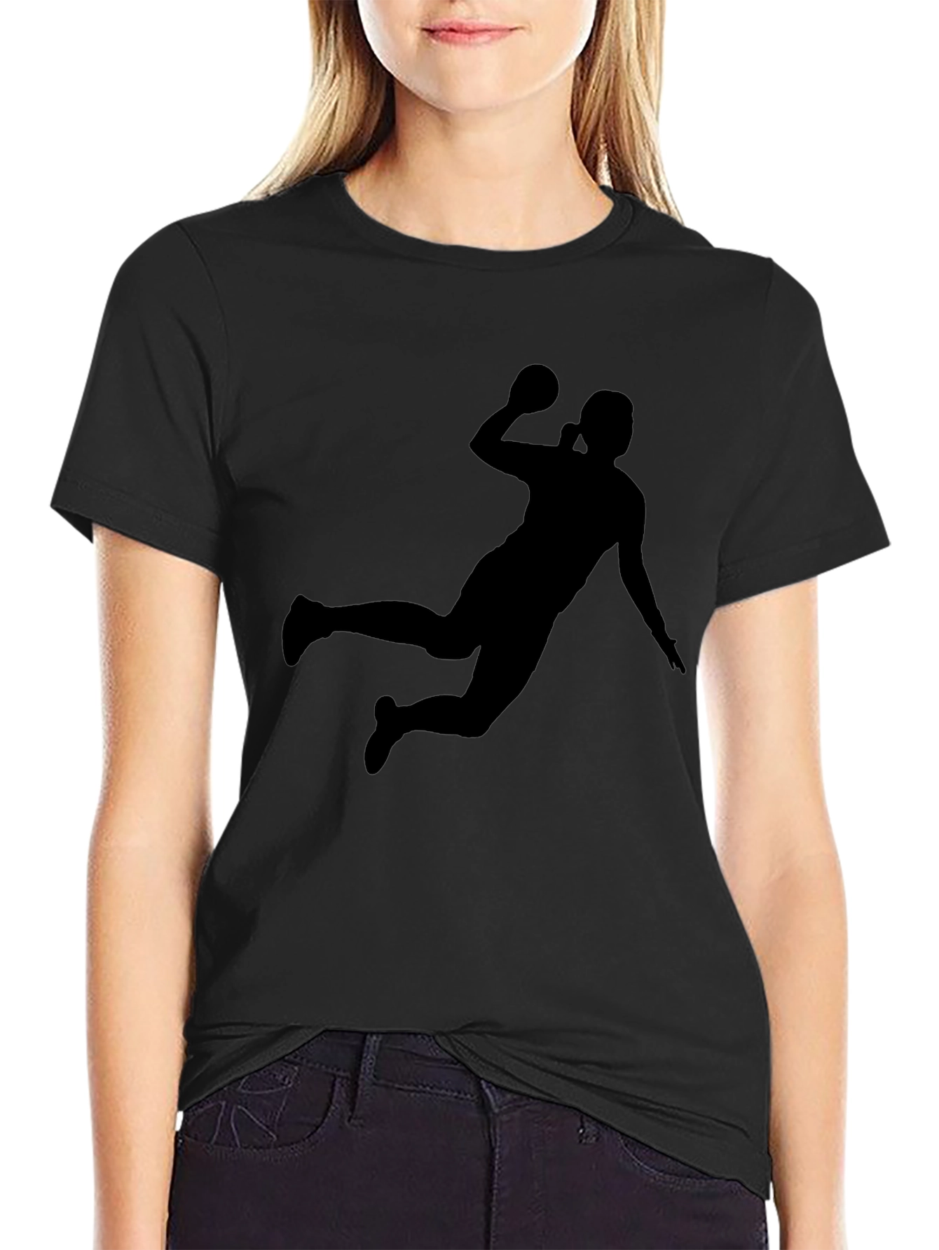 Black Handball Player Silhouette Graphic Tee view 2