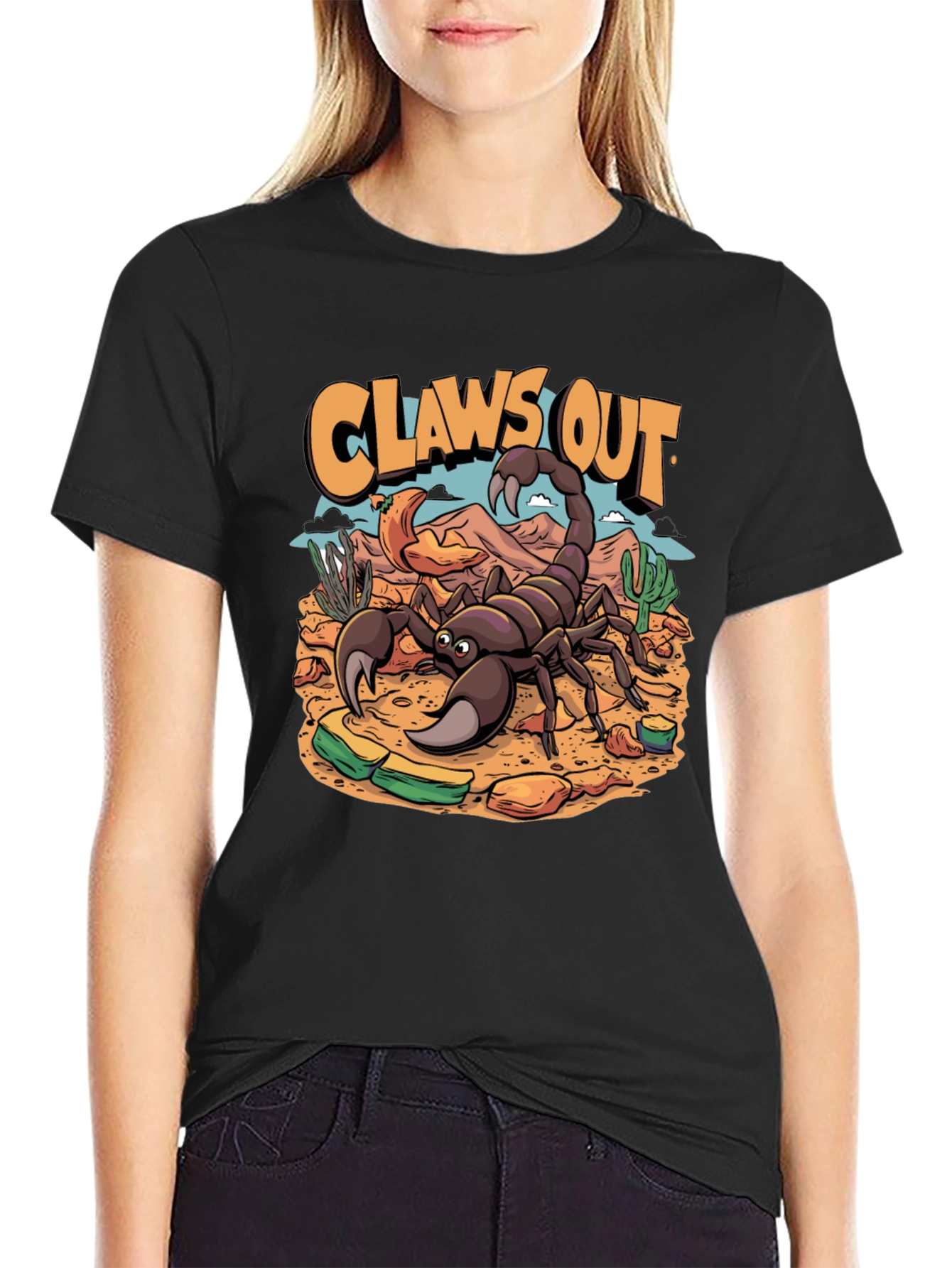 Black Claws Out Scorpion T-Shirt - Desert Design view 2
