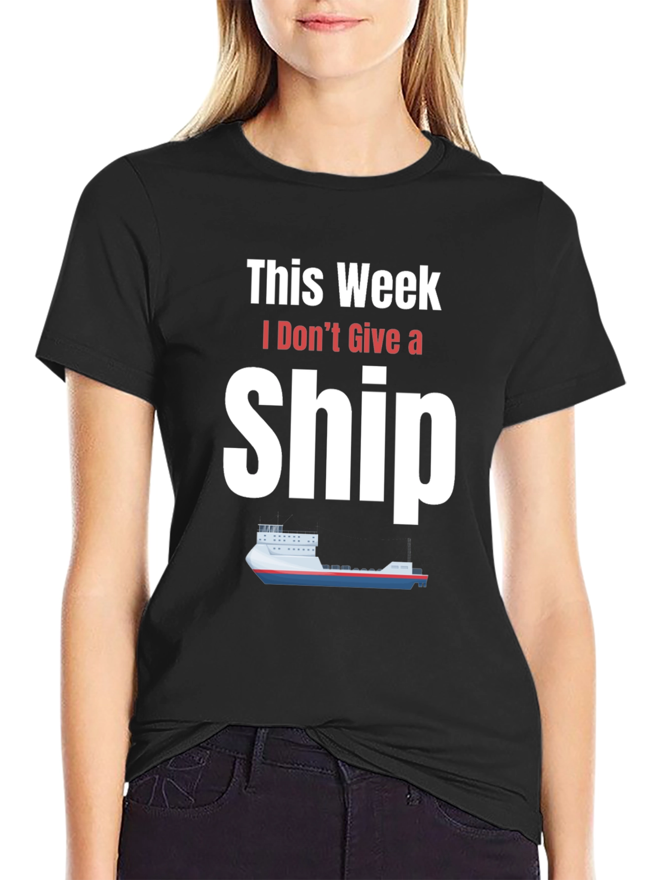 Black Funny 'I Don't Give a Ship' Graphic T-Shirt view 2