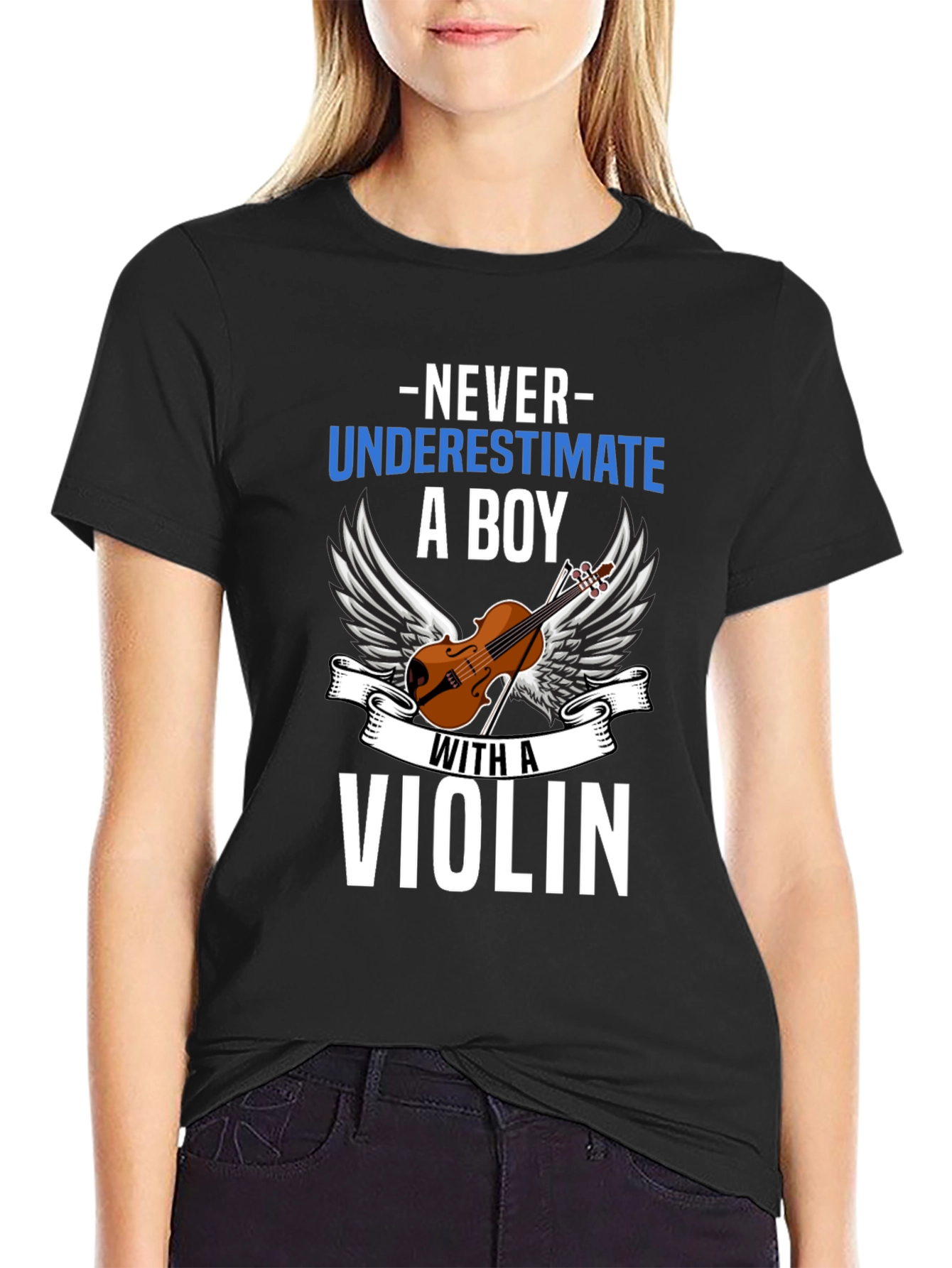 Black Never Underestimate a Boy With a Violin T-Shirt view 2