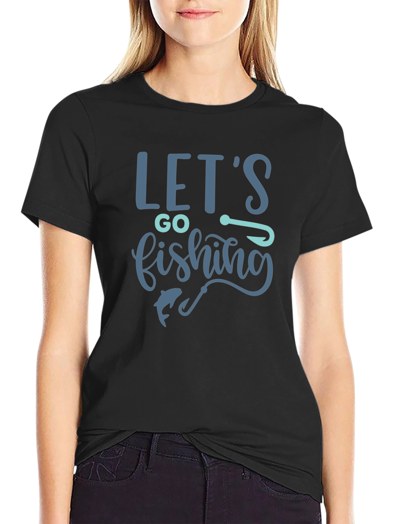 Black Let's Go Fishing Graphic T-Shirt view 2