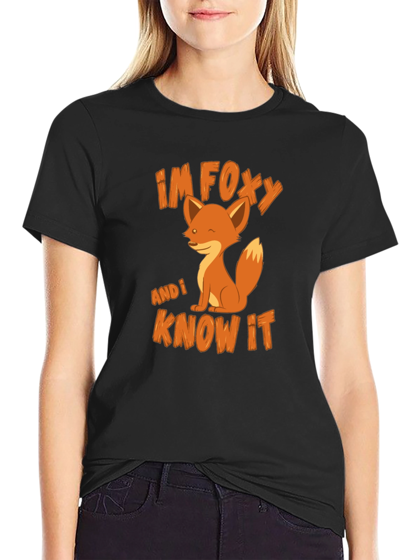 Black I'm Foxy and I Know It T-Shirt view 2