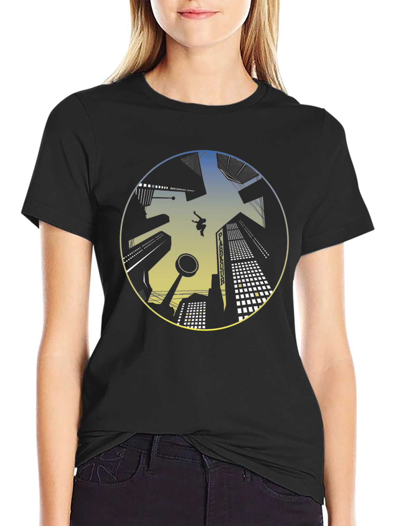 Black Parkour Cityscape Graphic T-Shirt view 2