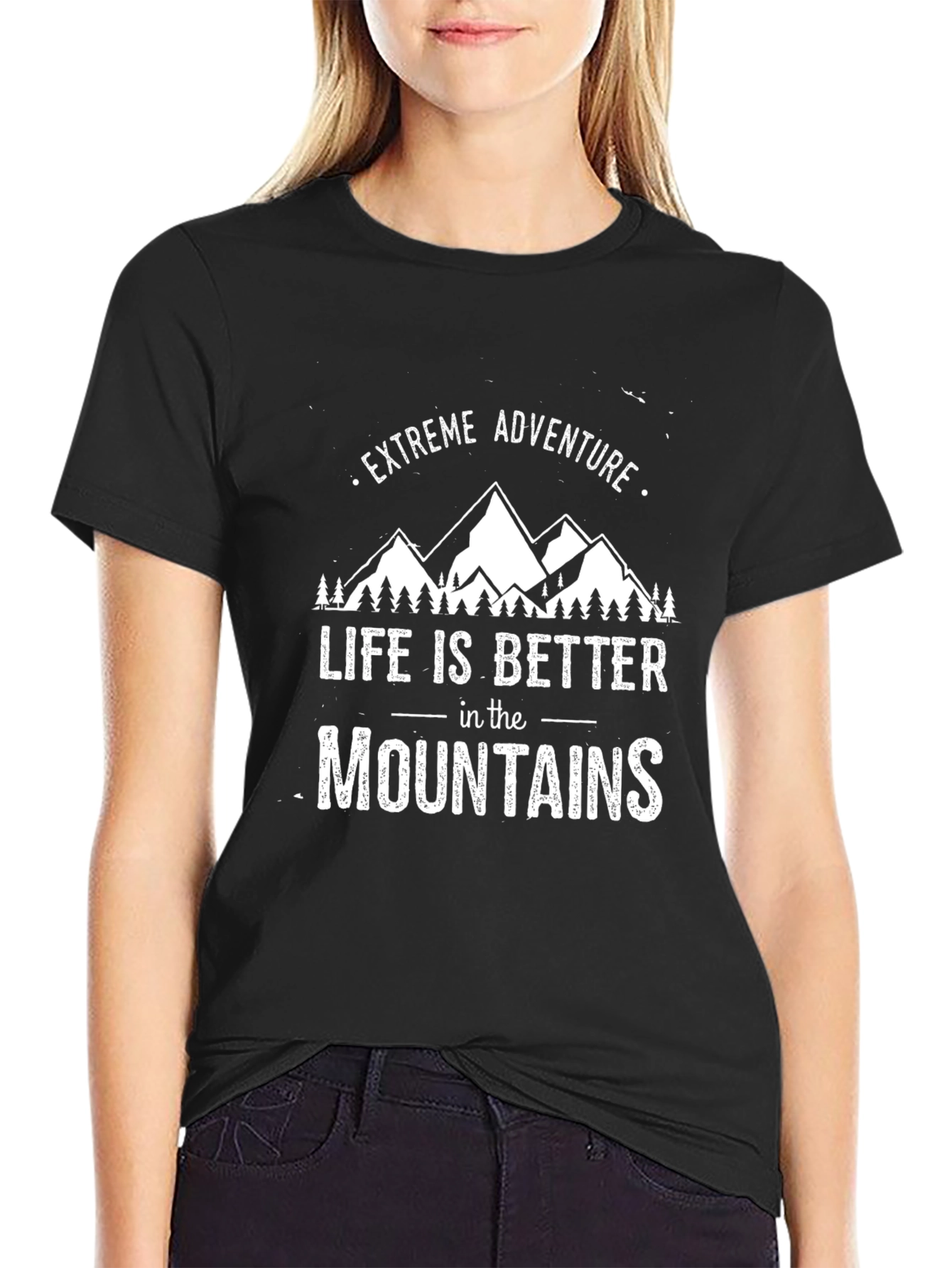 Black Extreme Adventure Mountain Graphic T-Shirt view 2