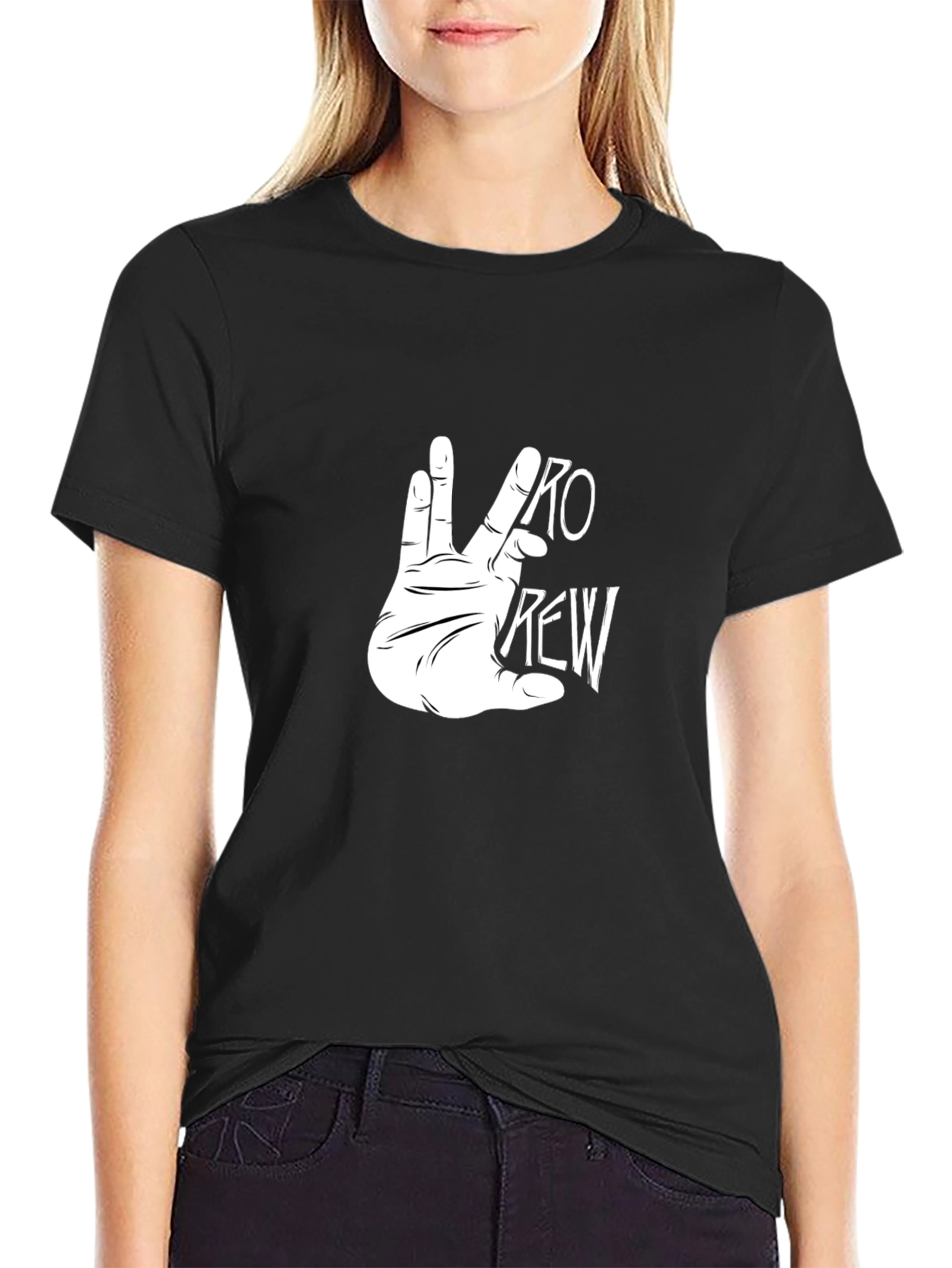 Black Pro Crew Hand Sign Black T-Shirt view 2