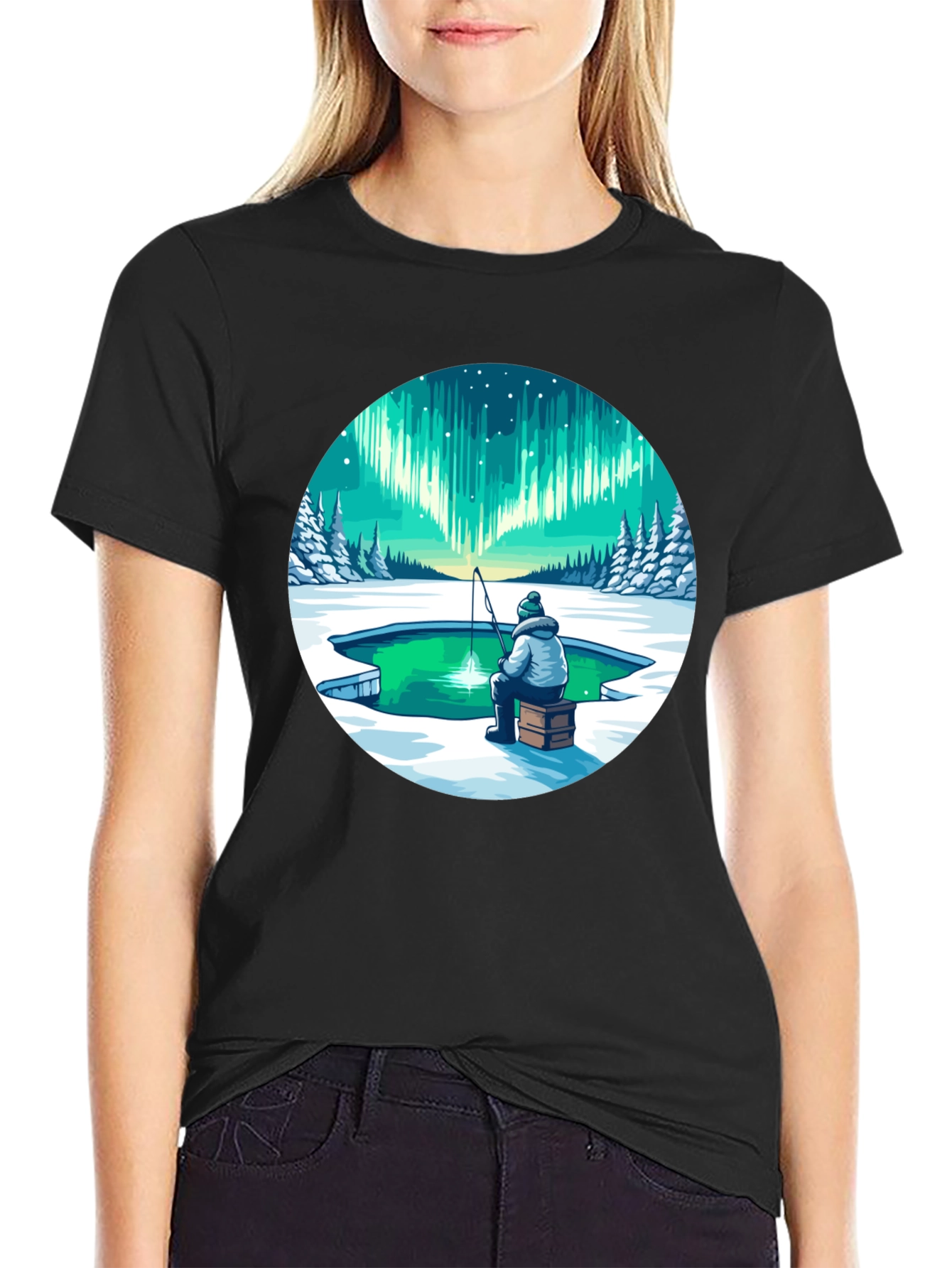 Aurora Borealis Ice Fishing Graphic Tee - 2