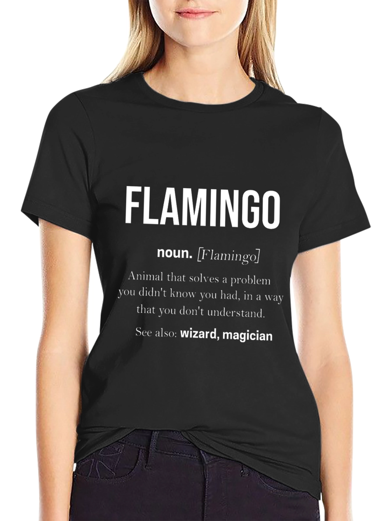 Black Funny Flamingo Definition Black T-Shirt view 2