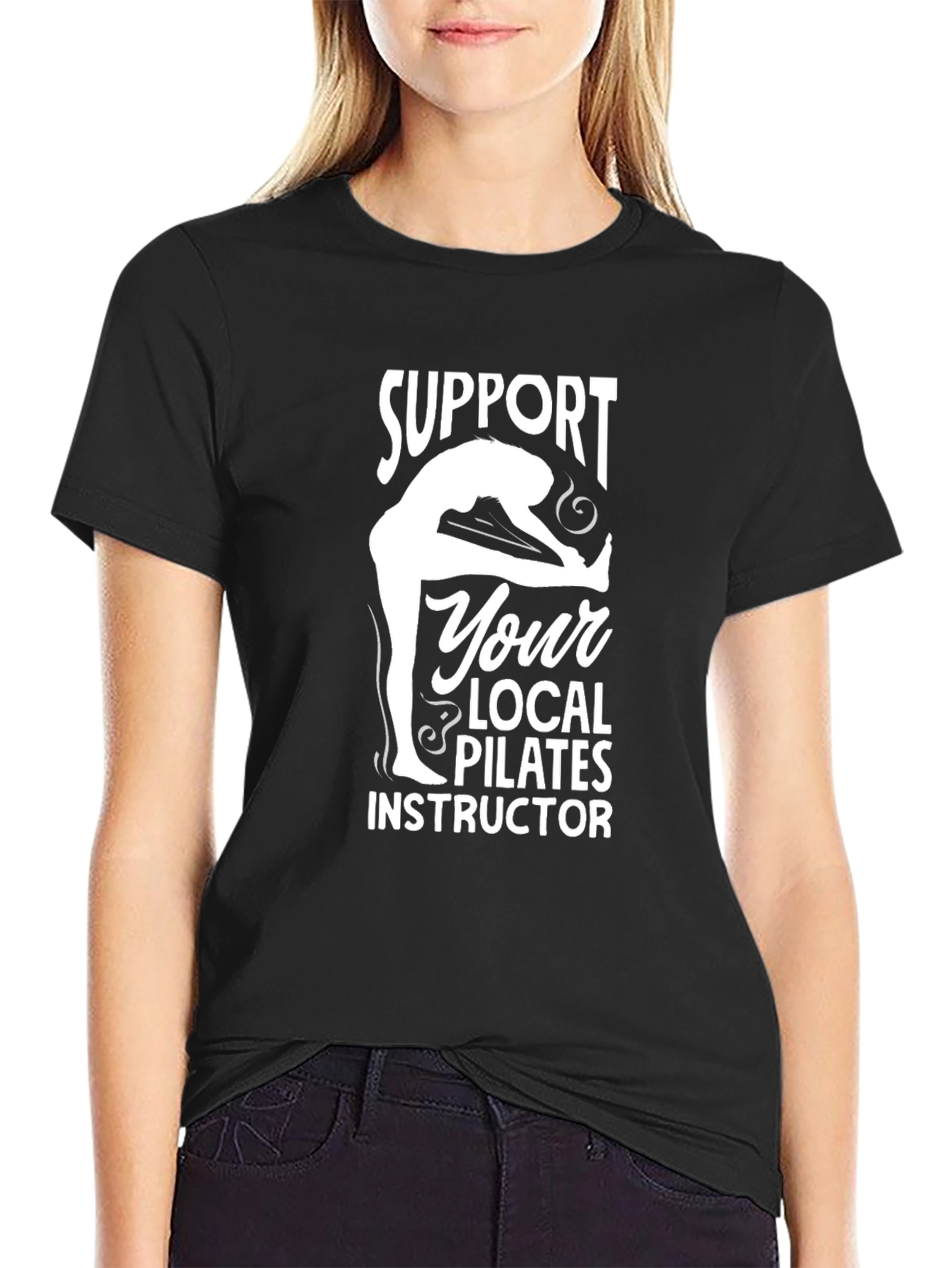 Black Support Your Local Pilates Instructor T-Shirt view 2