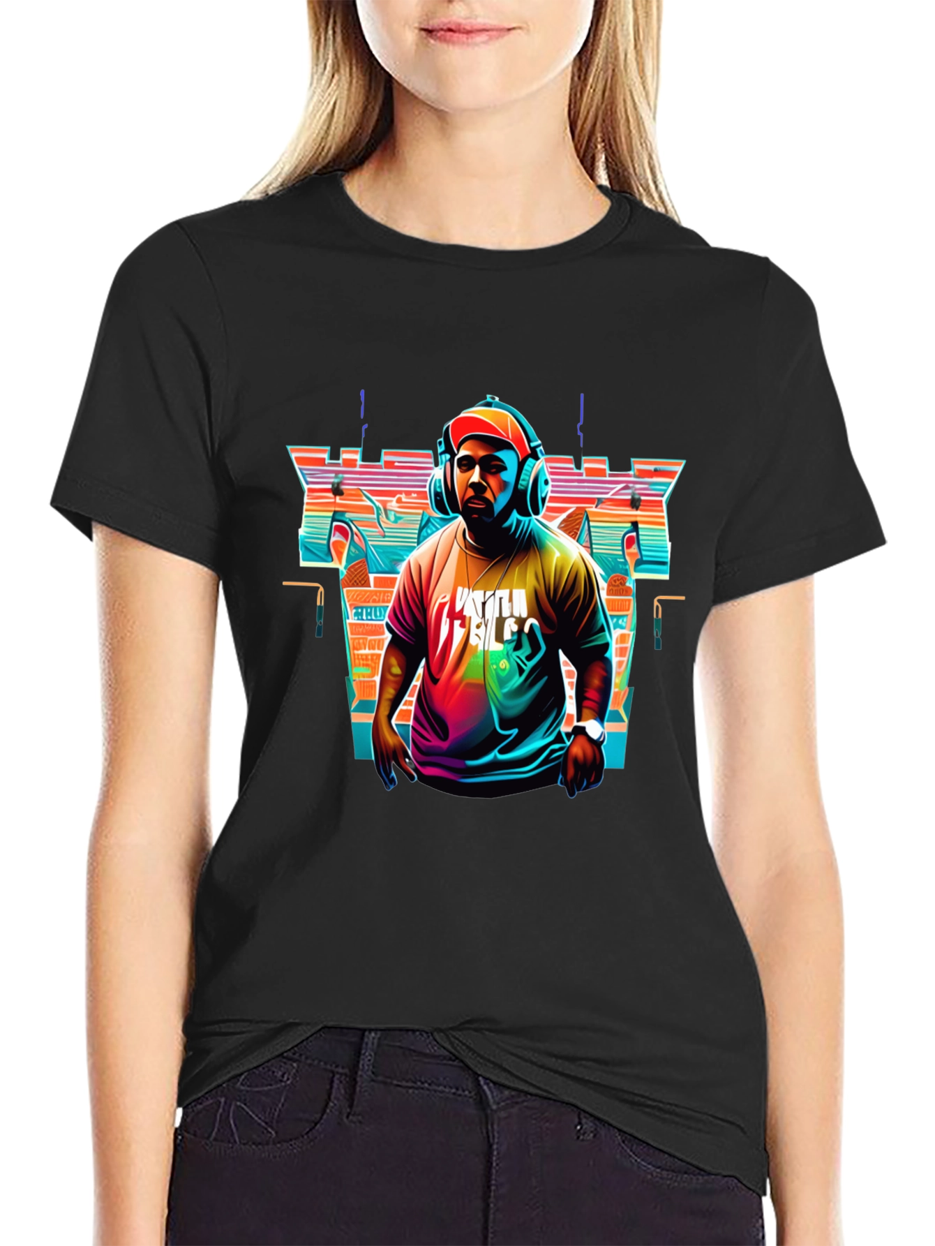 Black Retro DJ Graphic Tee - Stylish Music Lover T-Shirt view 2
