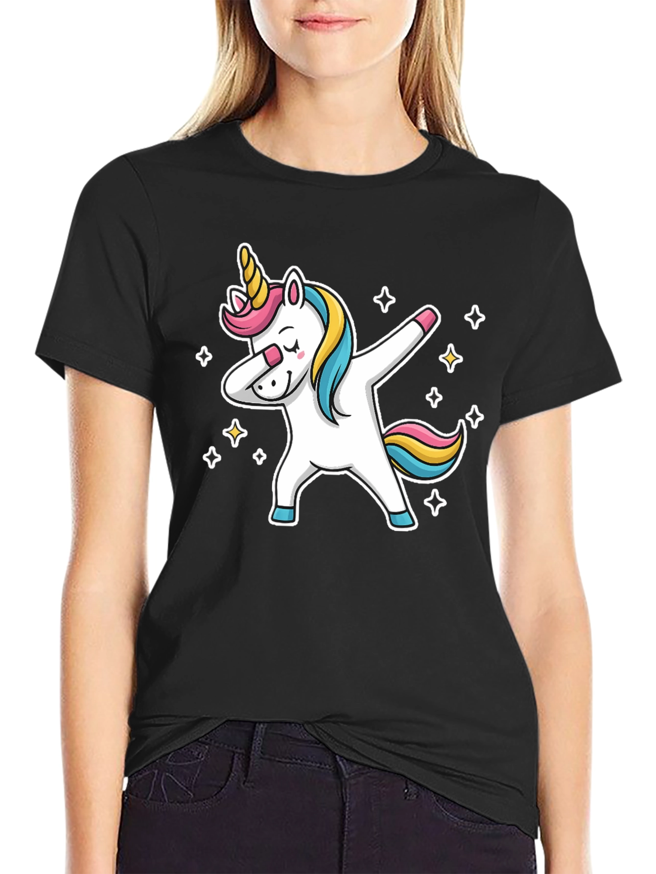 Black Dabbing Unicorn Graphic Tee - Black view 2