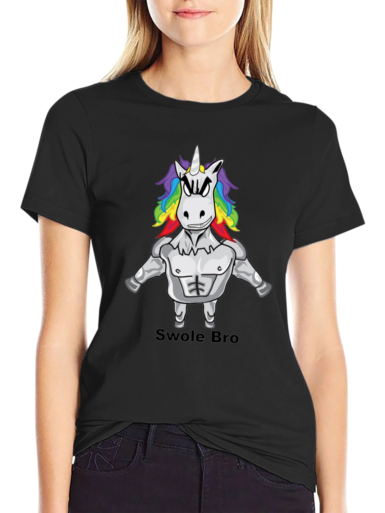 Black Swole Bro Unicorn Graphic Tee - Black view 2
