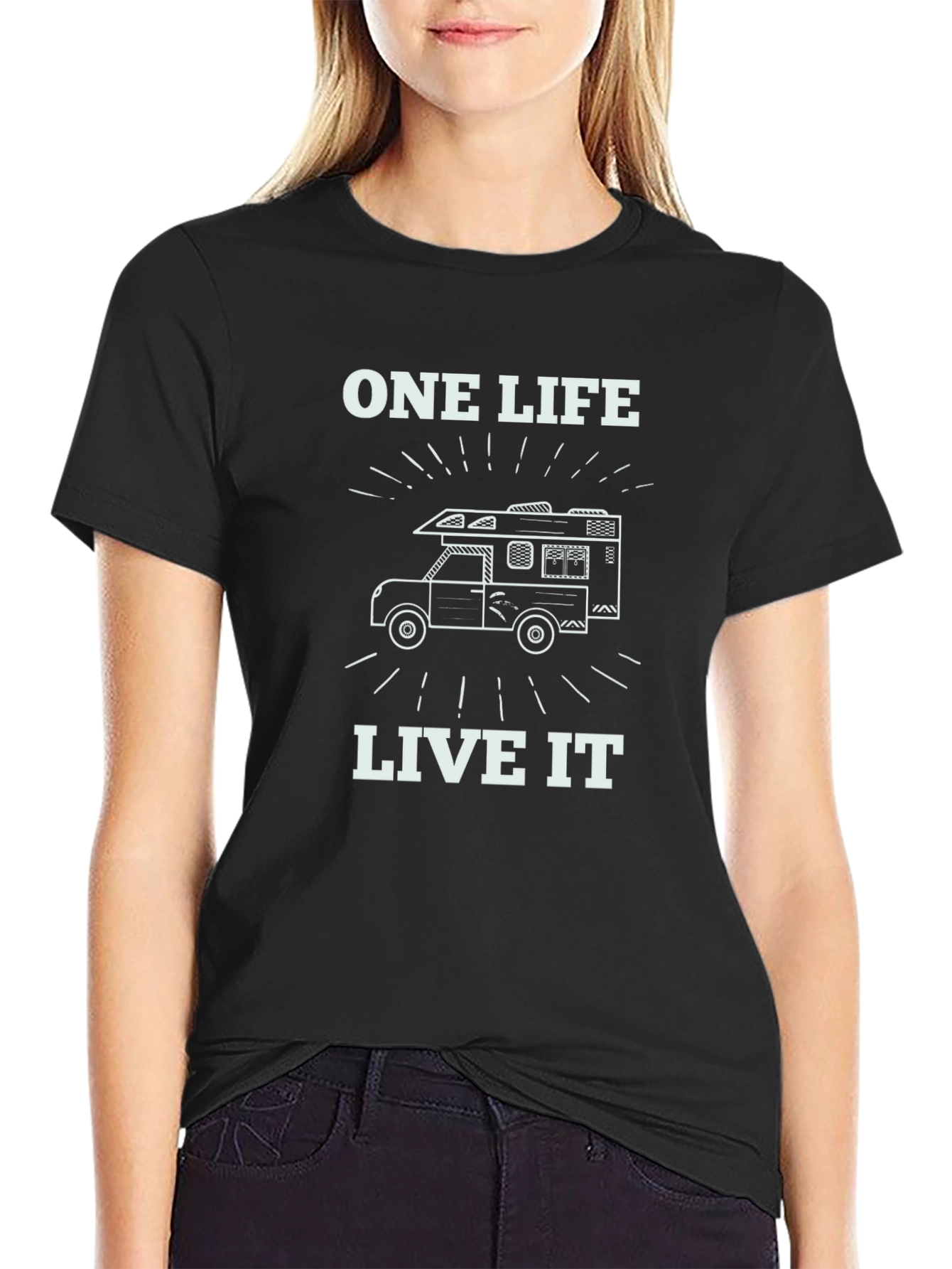 Black One Life Live It Camping RV T-Shirt view 2
