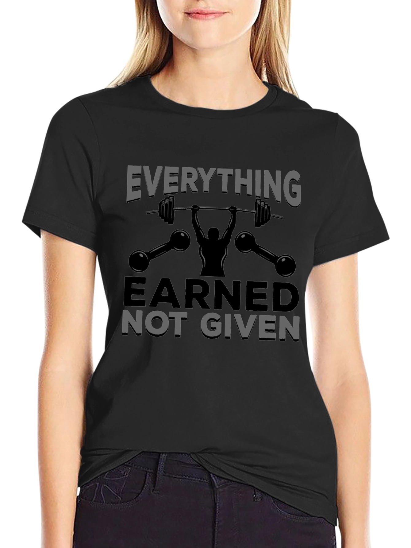 Black Earned Not Given Weightlifting Graphic T-Shirt view 2