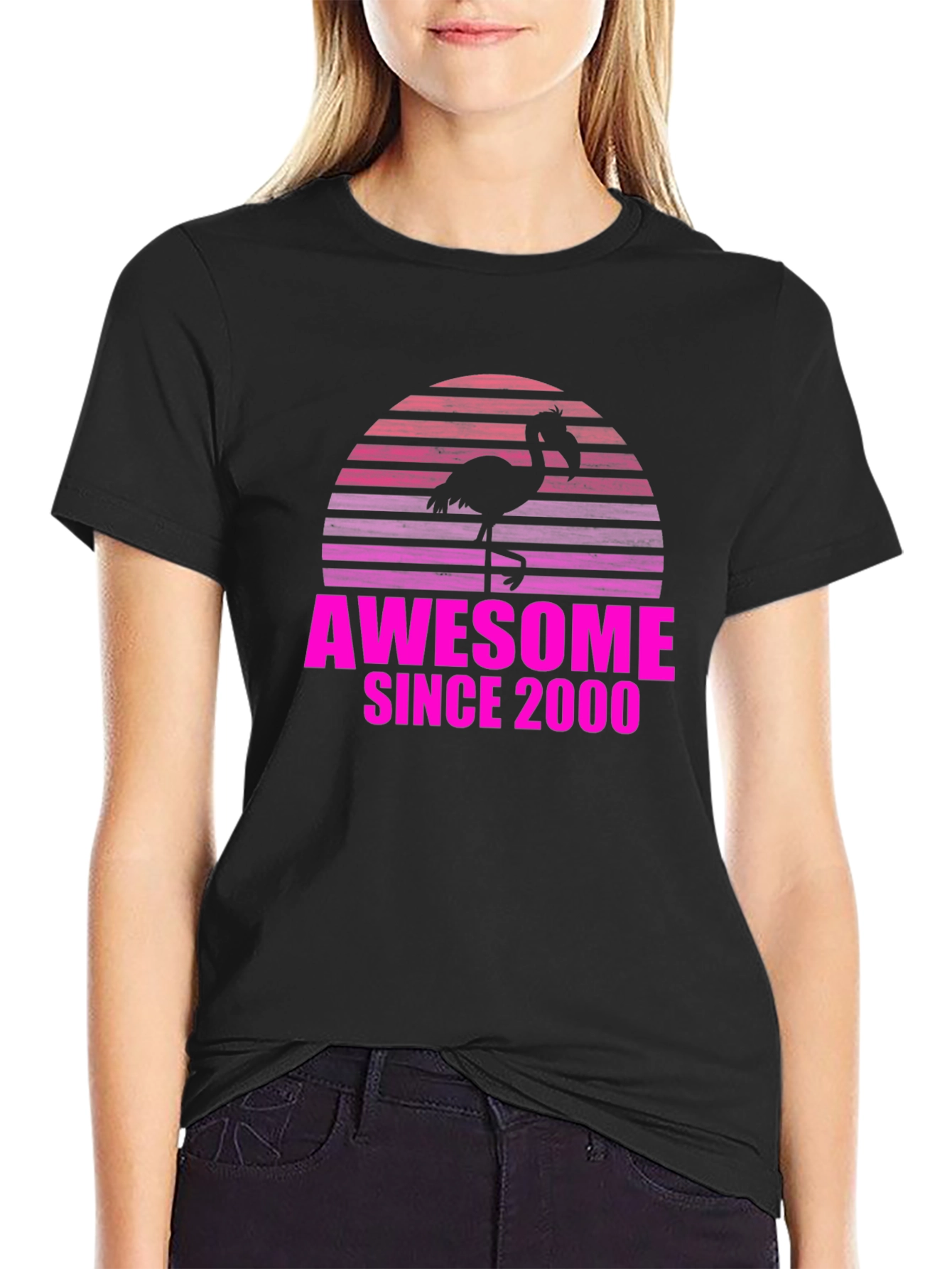 Black Awesome Since 2000 Flamingo Graphic Tee view 2