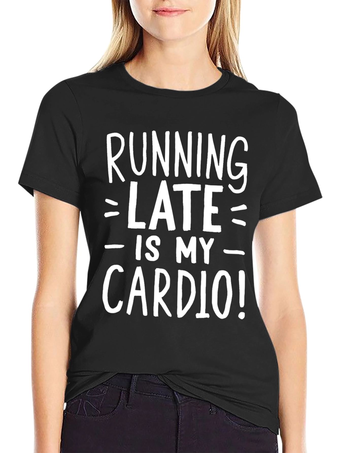 Black Running Late is My Cardio T-Shirt - Black view 2
