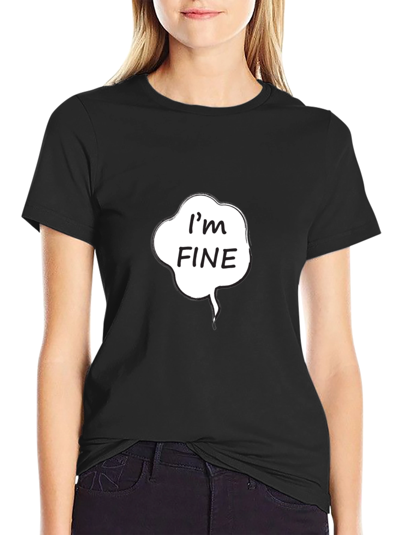 Black I'm Fine Graphic Tee - Black Cotton Casual Shirt view 2