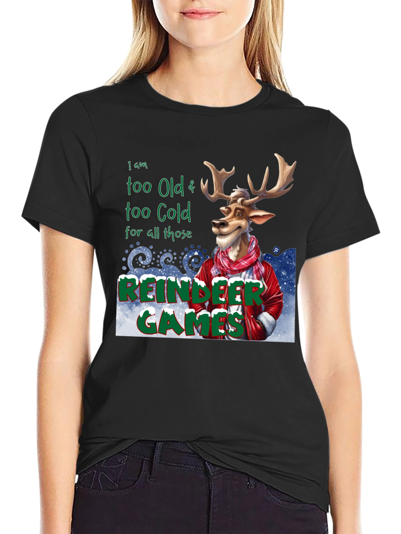Black Funny Reindeer Games Graphic Tee view 2