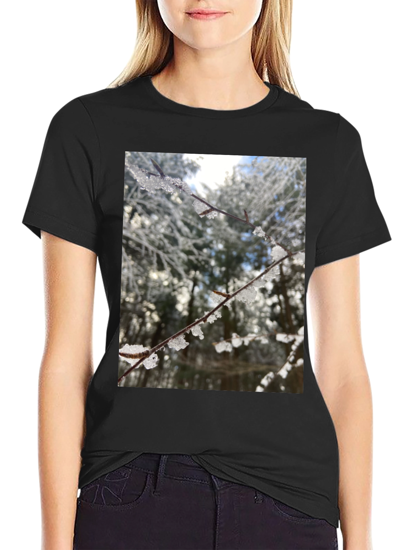 Black Winter Branch Graphic Tee - Nature Inspired Design view 2