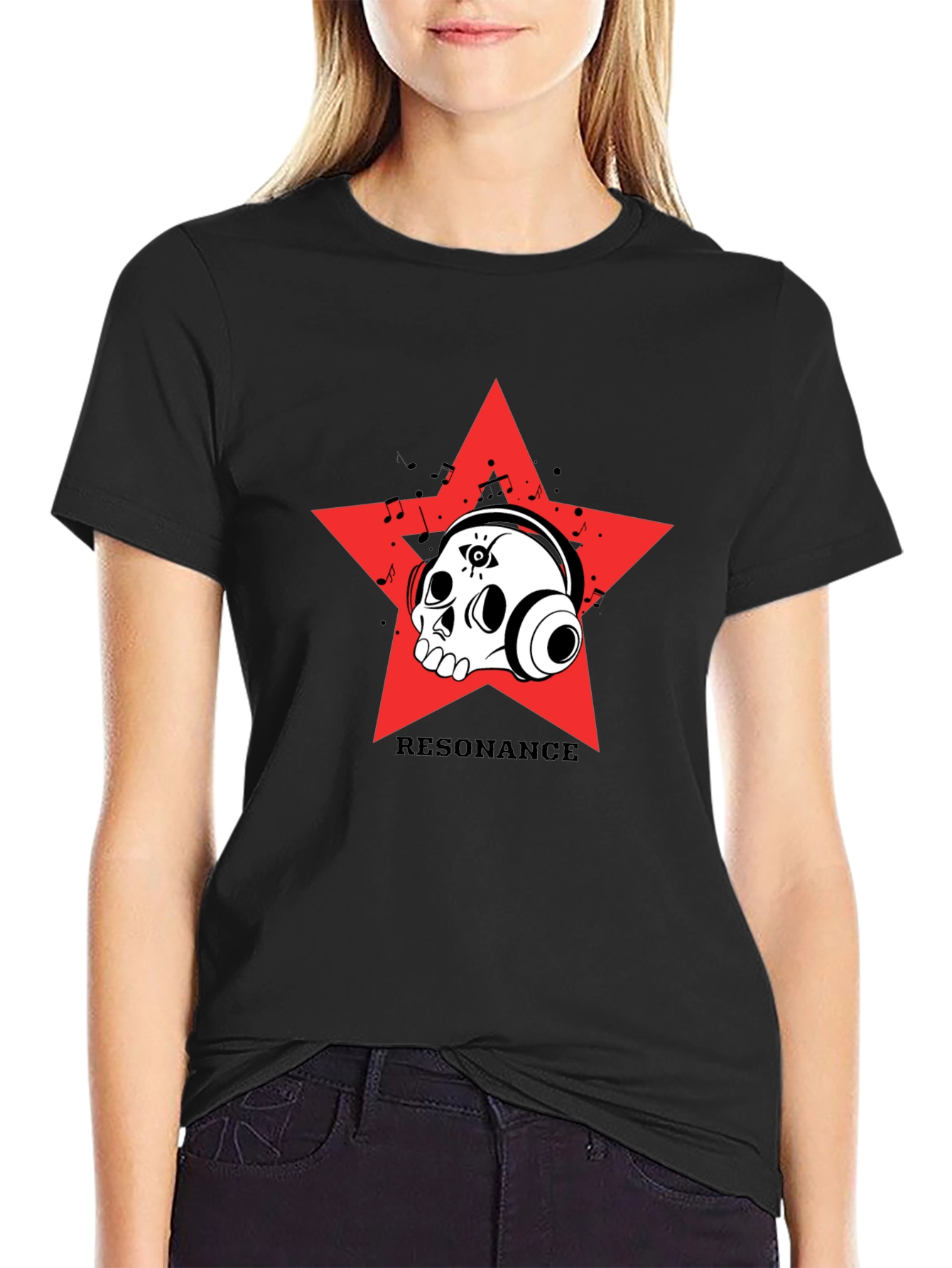Black Resonance Skull Star Graphic Black T-Shirt view 2