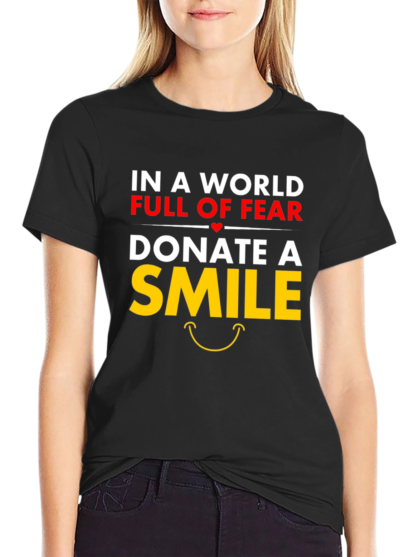 Black Donate A Smile Graphic Tee - Positive Message Shirt view 2