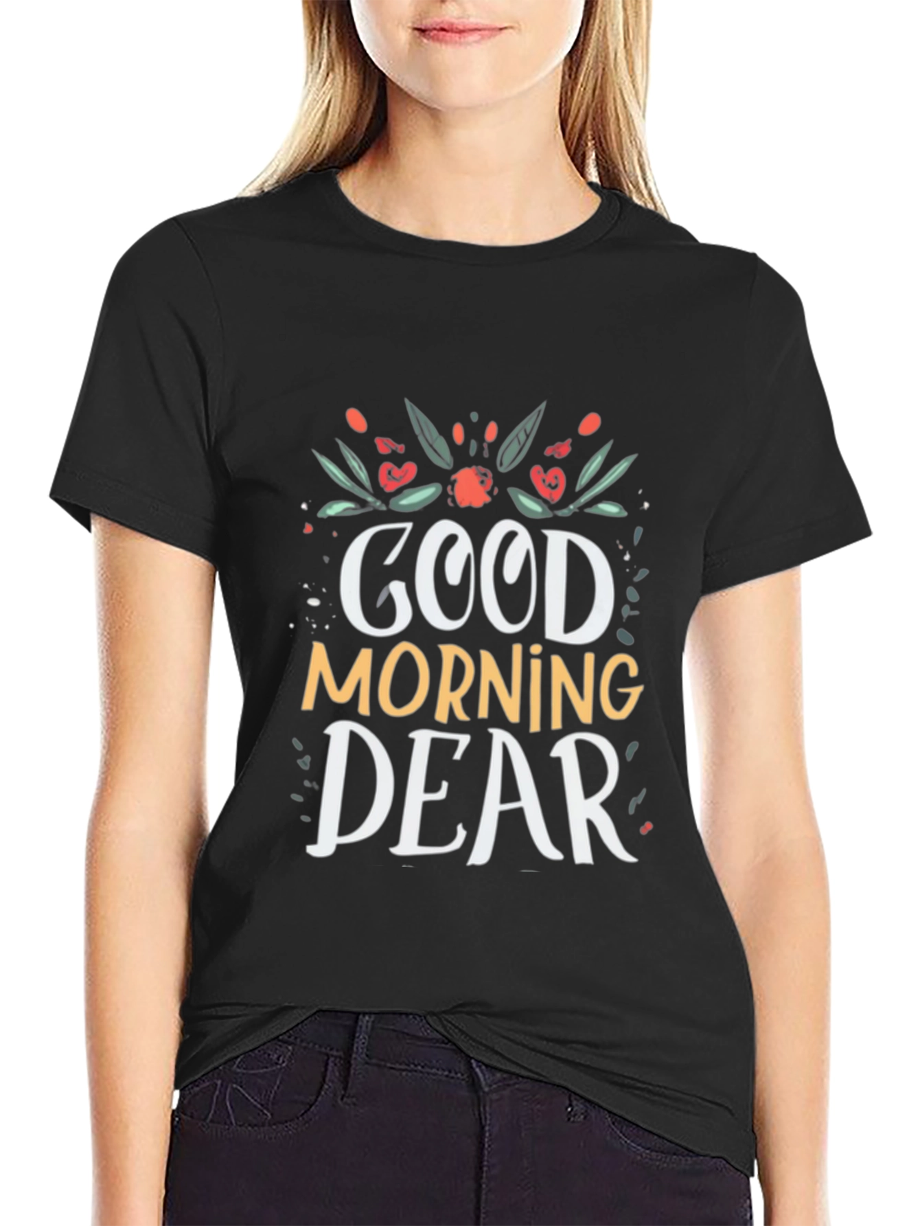 Black Good Morning Dear Black T-Shirt view 2