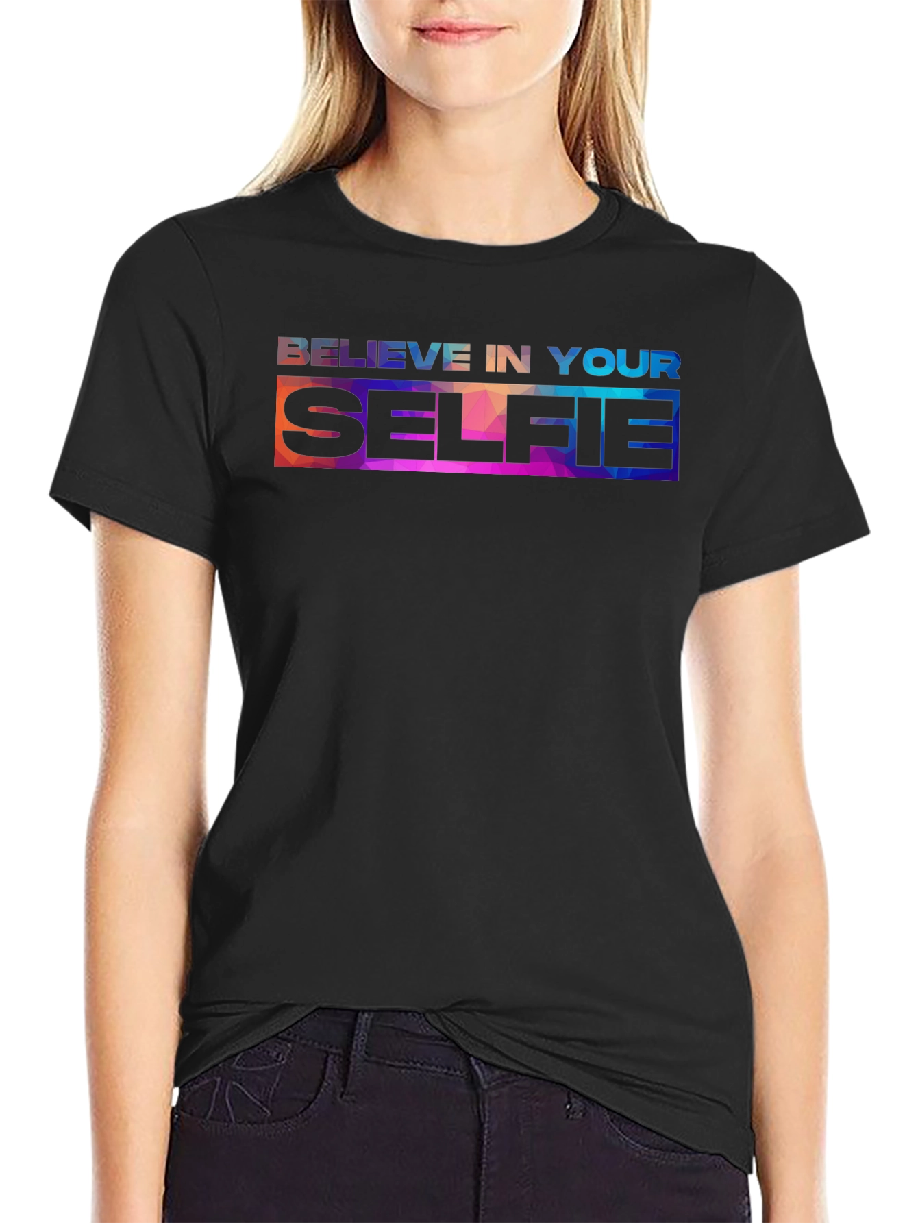 Black Believe In Your Selfie - Graphic Tee view 2