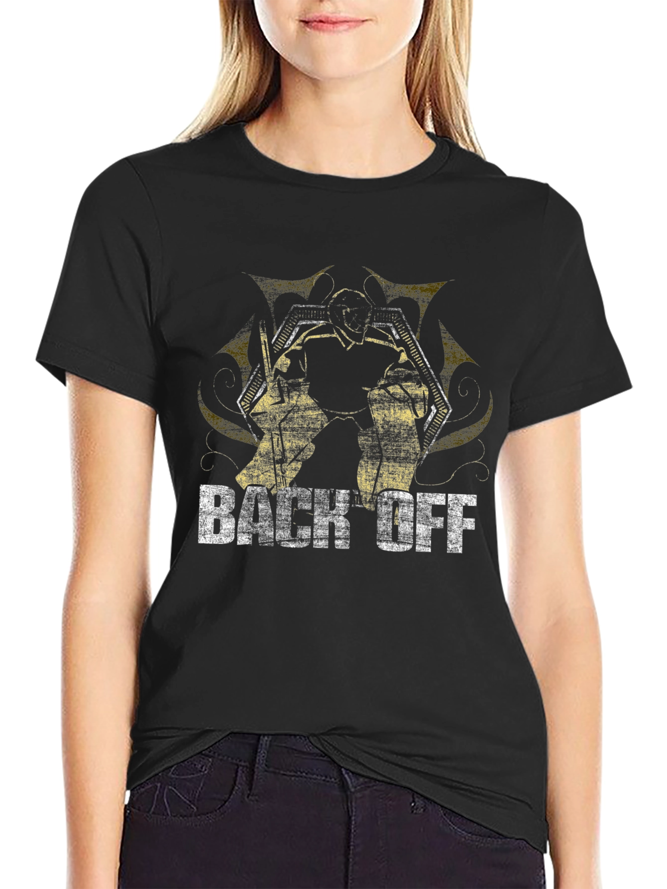 Black Back Off Robot Graphic Tee - Black Crew Neck T-Shirt view 2